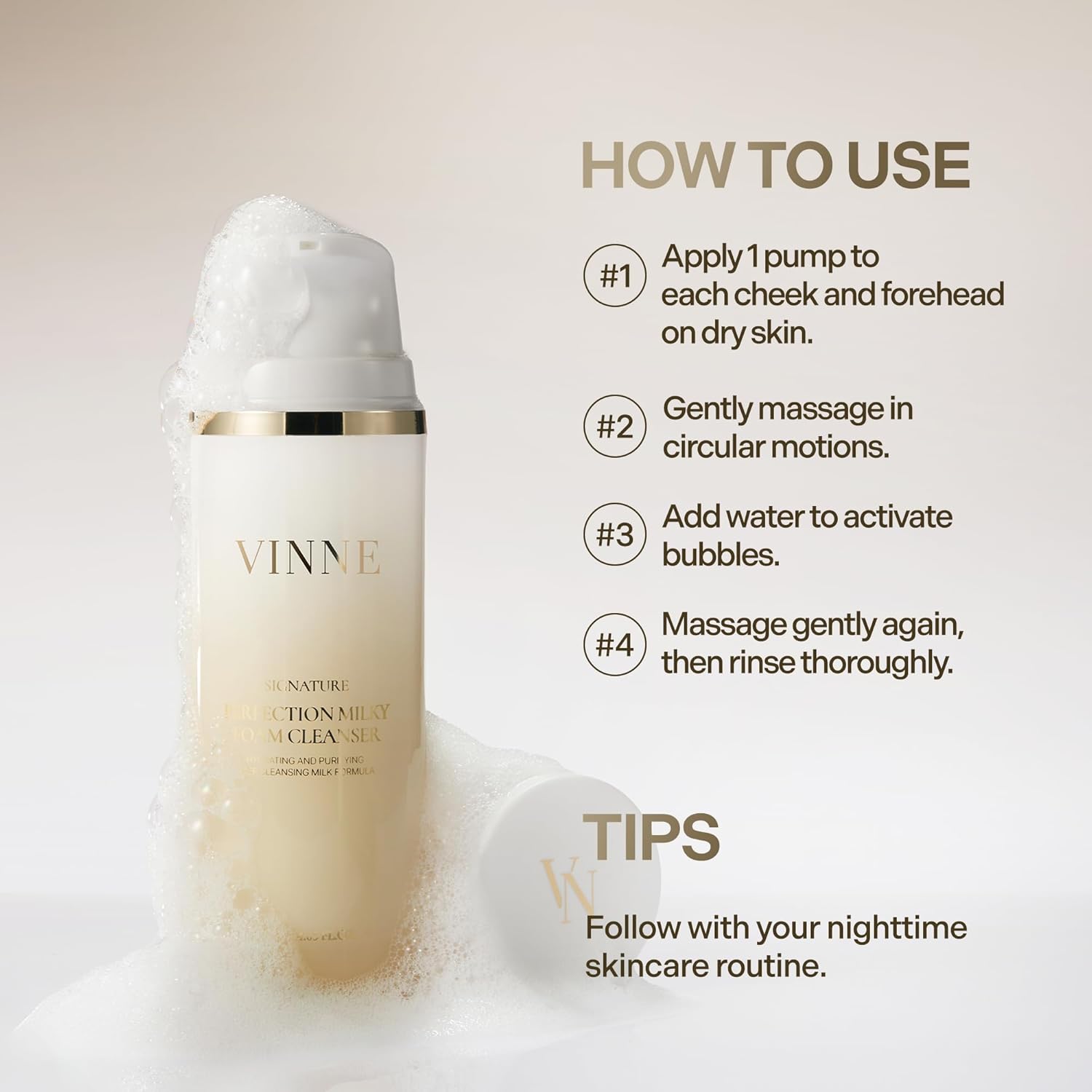 VINNE Signature Milky Foam Cleanser – 3-Step Milk-Oil-Foam Korean Facial Cleanser w/LHA+PHA & 17 Active Ingredients – Oil & Water-Based Dual-Action Face Wash (4.05 fl. oz) - Image 7