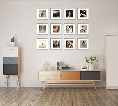 Miniatura 2 de Golden State Art, Marco de aluminio de 12 x 12 pulgadas para exhibición de fotos de 8 x 8 pulgadas, colección de marcos de fotos cuadrados de