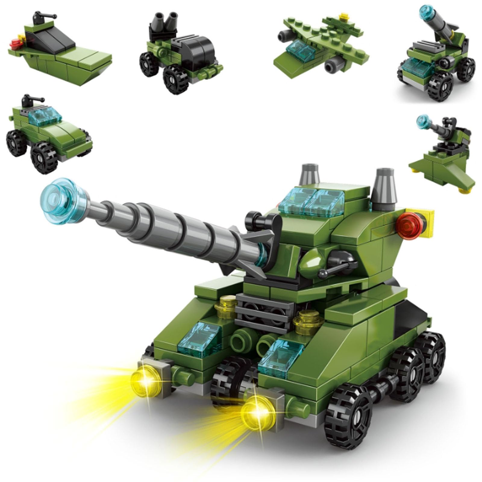 Vilbocr Military Building Blocks Set, Army Tank Vehicle Toy with 7 in 1 Transformable Models