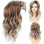 TISHINING Medium Rose Blonde Wavy Wigs for White Women Layered Ombre Rose Blonde to White Beach Wave Bob Wig Natural Looking Daily Party Synthetic Hair Wig