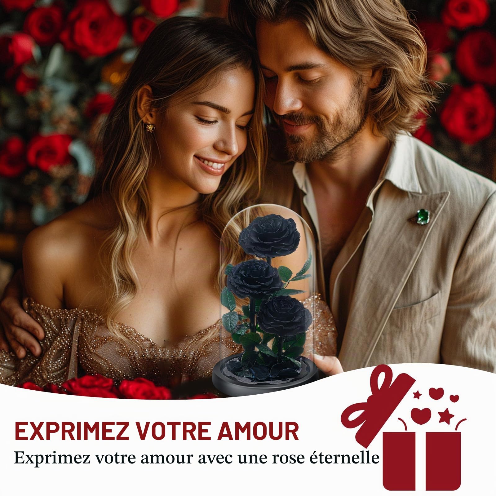 Rose Éternelle sous Cloche, Naturelle Fleur Eternelle Cadeau, Idée Boite Rose Eternel, Cadeau pour la Saint-Valentin, Fête des Mères, Noël, Anniversaire, Femme, Copine, Amie, Maman, Grand Mere