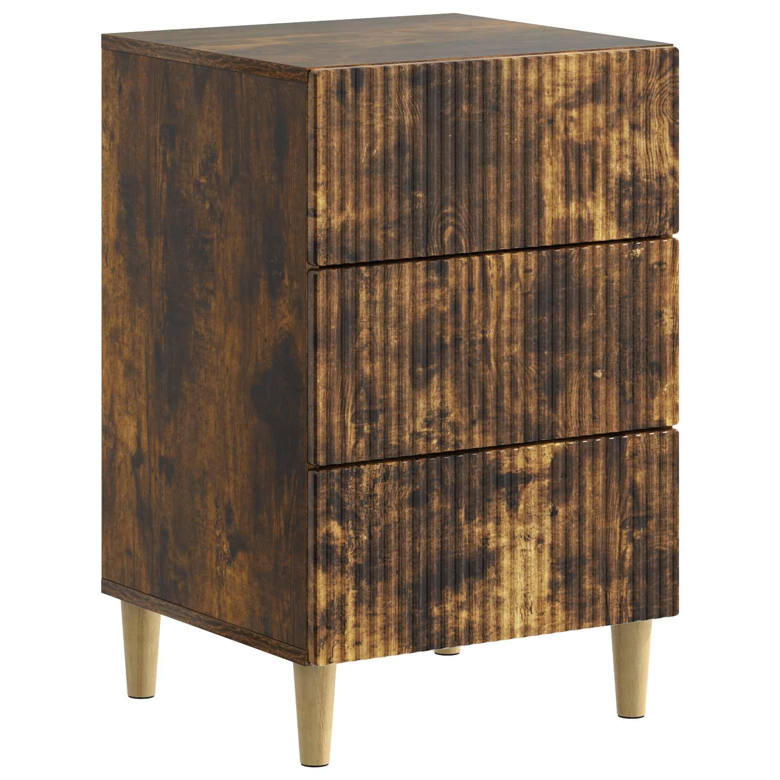 Table de nuit chêne fumé 3 tiroirs 43x41x66,5 cm pour chambre