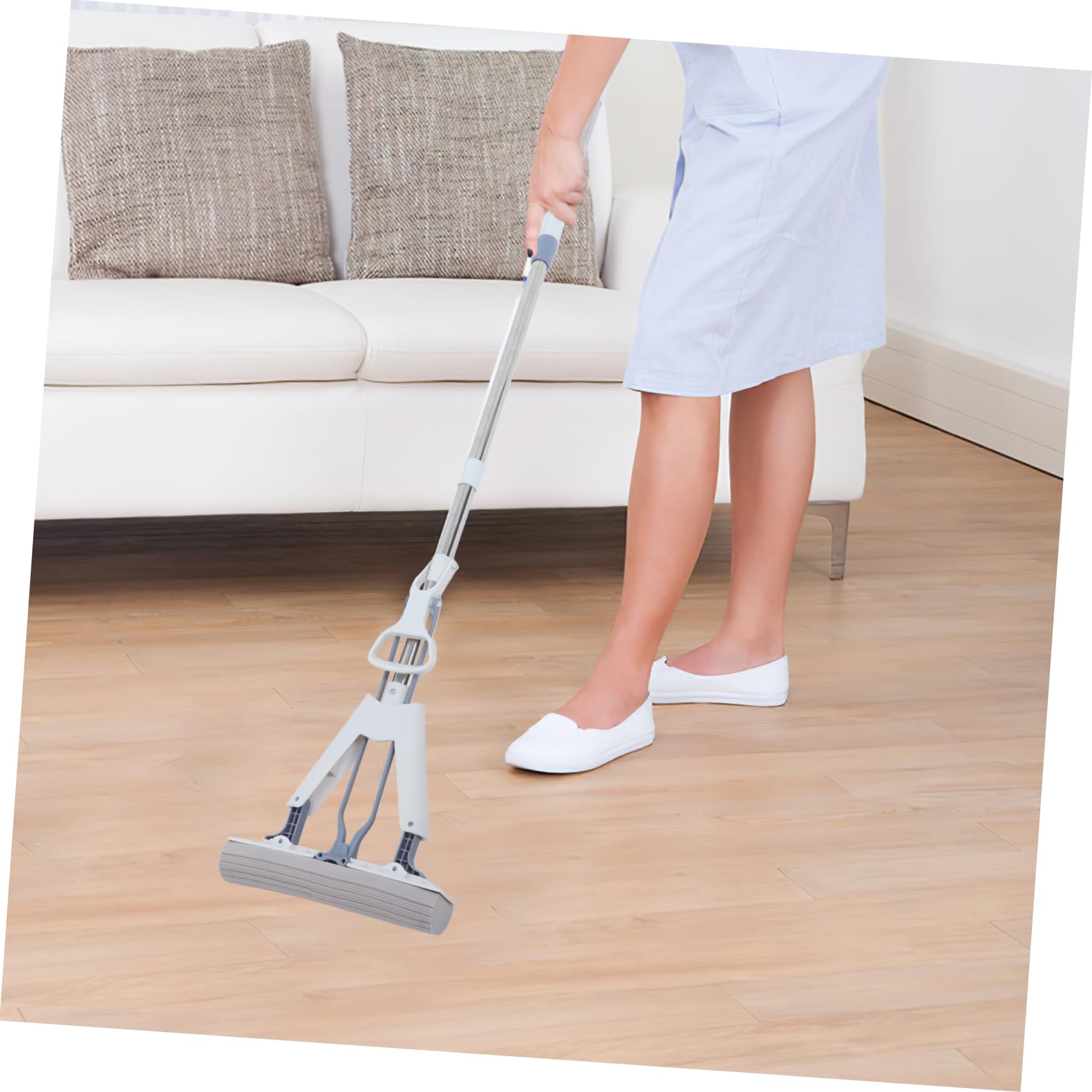 Trapeador de Esponja Plegable Doble 28cm, Acero Inoxidable Abs Blanco
