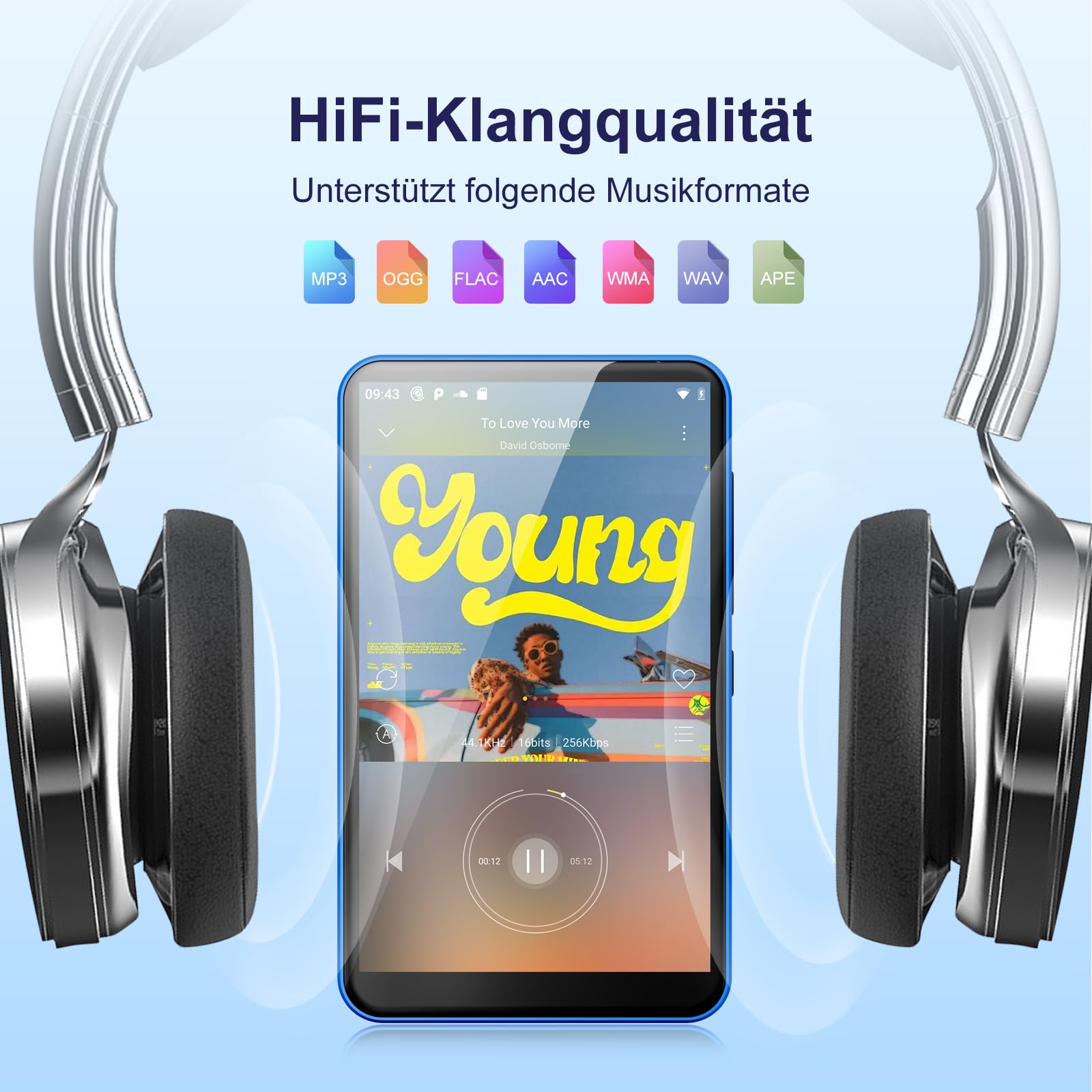 16GB MP3 Player mit Bluetooth und WLAN, Android MP3 & MP4 Player mit 4 Zoll Touchscreen und Lautsprecher, 2000mAh Spotify Music Player mit Spotify Kids, Audible, Amazon Music, Play Store