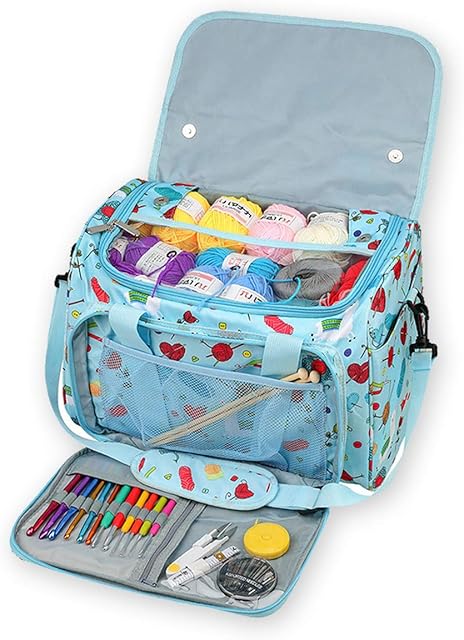 Coopay Knitting Bag Accessories Organiser, Large Yarn Storage Bag, Craft Tote with Plenty Space and Compartments, for Knitting Crochet Project, Water Tight Wool Holder Pockets - Sheep