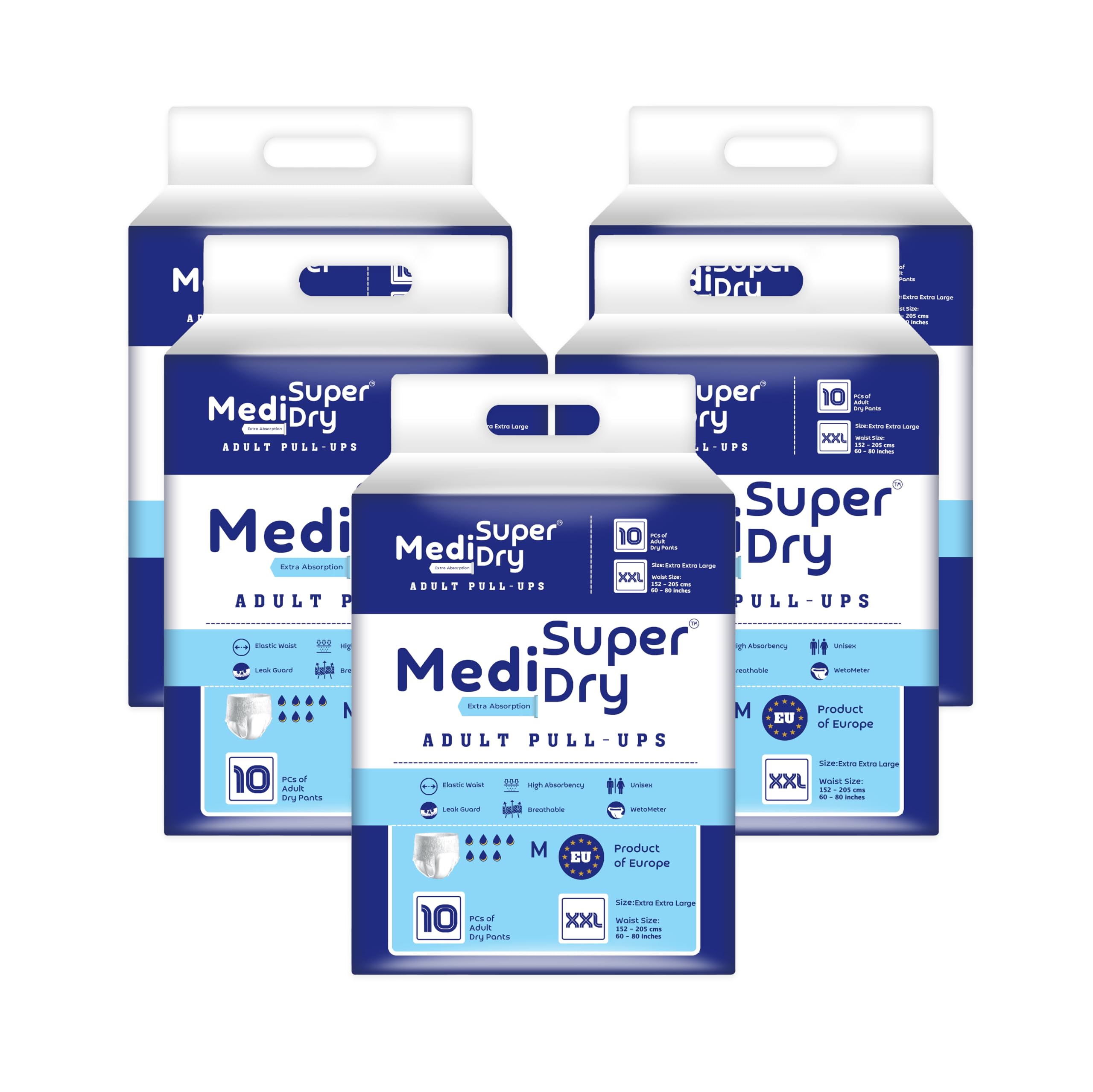 Medisuperdry Adult Diaper Pants | Double Extra Large (2XL) |Waist 152-205 cm (60-80 inches) |High Absorbency -10 Hrs |Leakproof |Breathable |Odourless |Elastic Waist |Men & Women | 50 Units, Pack of 5