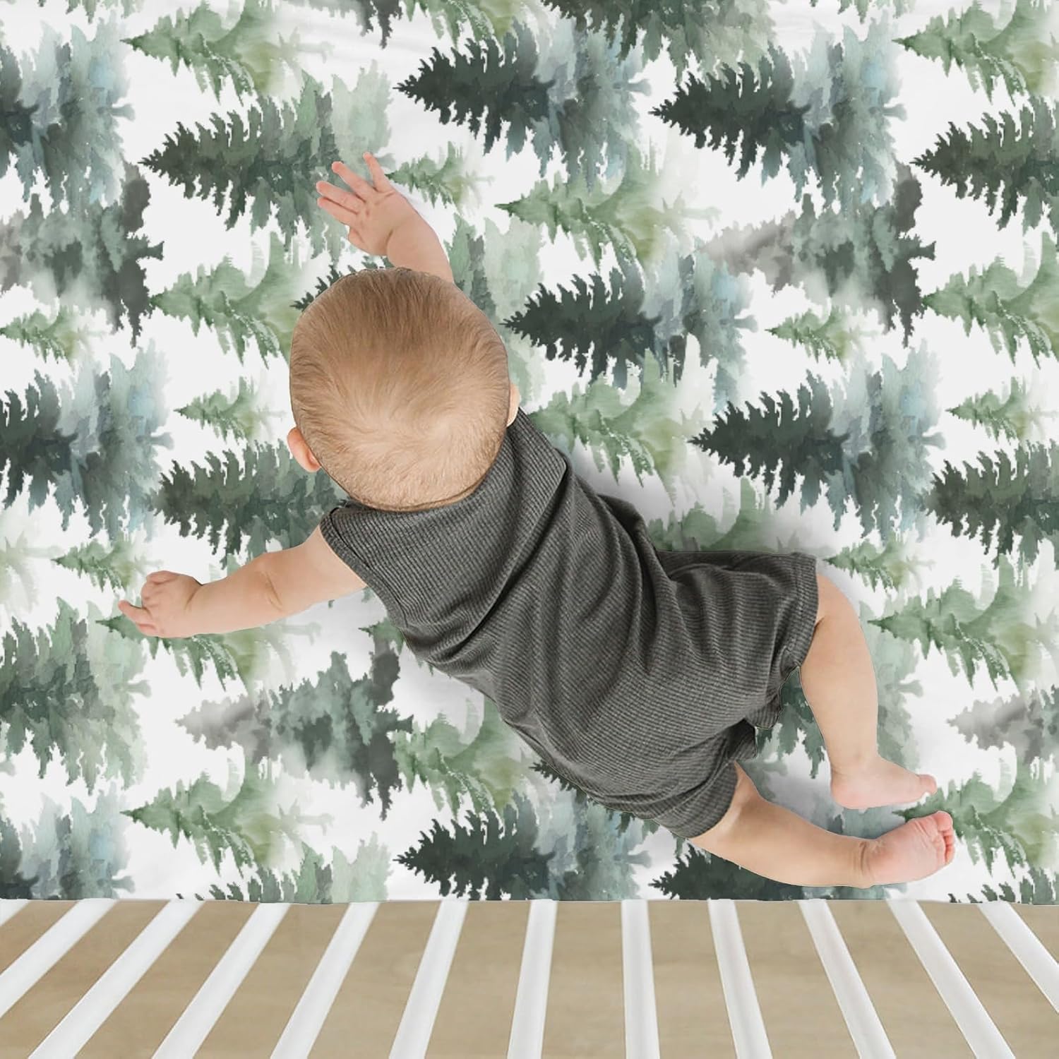 Watercolor Green Pine Trees Baby Crib Sheets for Boy Girl 52"x28" Gender Neutral Trees Soft Snug Fitted Crib Mattress Covers Winter Pines Landscape Baby Sheet for Standard Crib & Toddler Bed Mattress