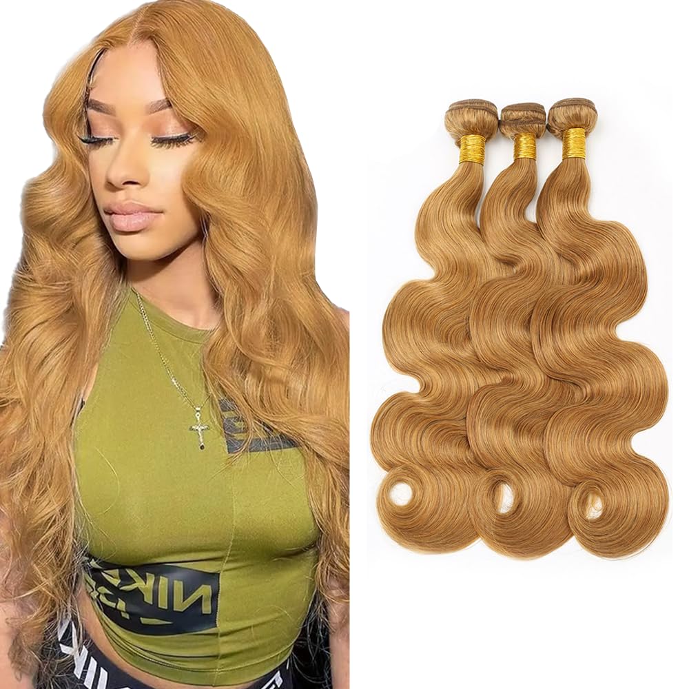 26 28 30 inch Honey Blonde Bundles Color 27 Human Hair Bundles Blonde Body Wave Bundles Honey Blonde Human Hair Bundles #27 Body Wave Bundles