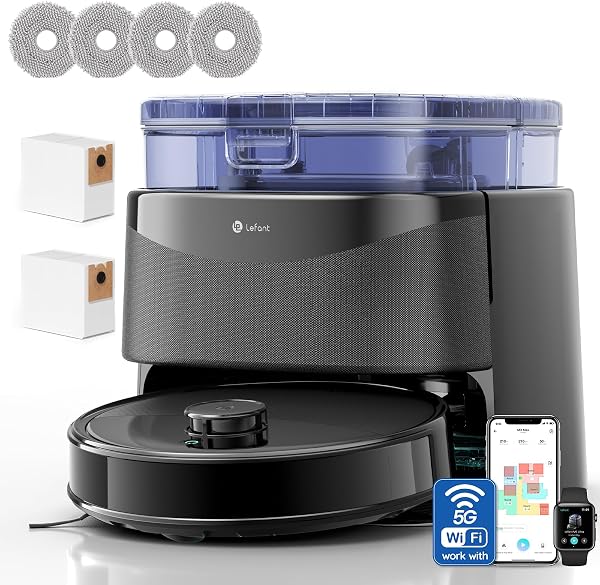 Lefant M3 Ultra Robot Vacuum Cleaner with Mapping, Laser dToF 360°, 23000Pa, 75°C Rotating Mop with Drying, Self-Draining 3.2L, PSD Avoidance, WiFi 2.4G/5G, Alexa/App, Black - 1