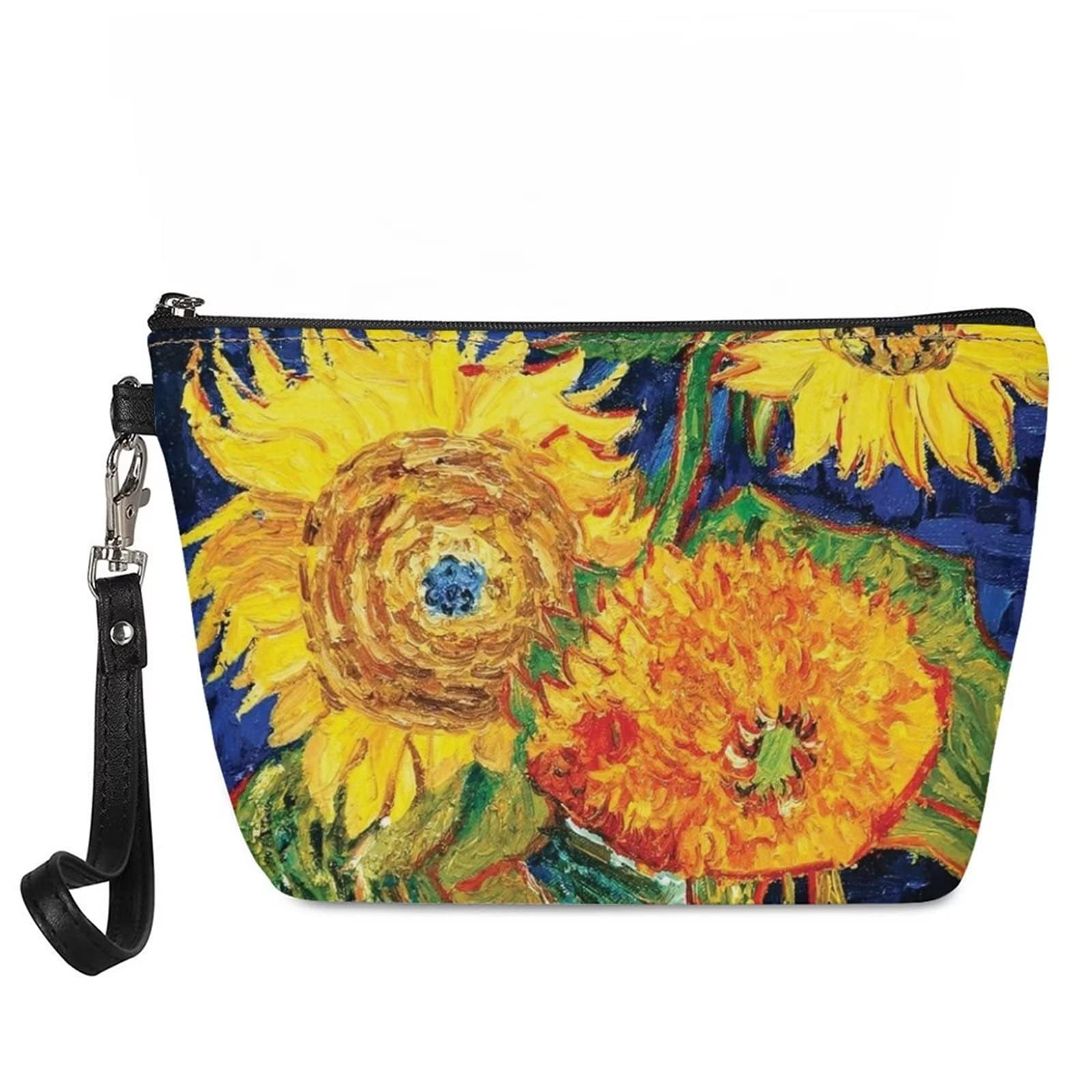 HowilathVincent Van Gogh Yellow Sunflower Print Large Capacity Cosmetic Bags with Zipper Clutch Strap Travel Toiletry Bags, Sunflower Pattern2, 1 Size