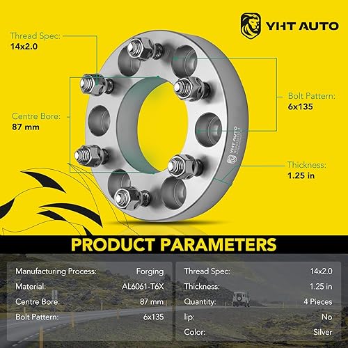 Miniatura 25 de YHTAUTO Espaciadores de rueda de 1.25 pulgadas para Ford F-150, Expedition y Lincoln Navigator 2003-2014, Mark LT, espaciadores de neumáticos Negro