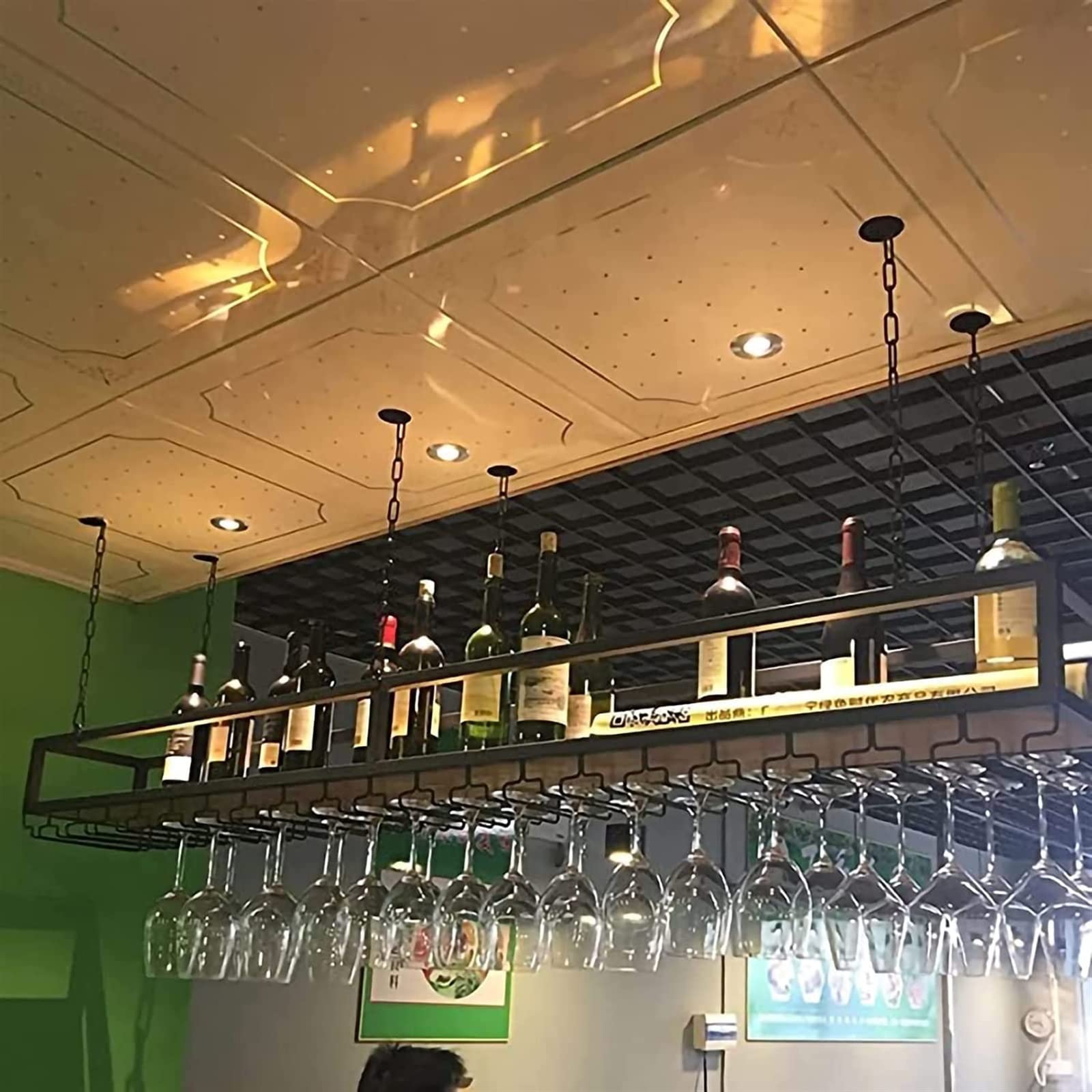 Étagère flottante suspendue verres à vin anti-encombrement pour plafond cuisine