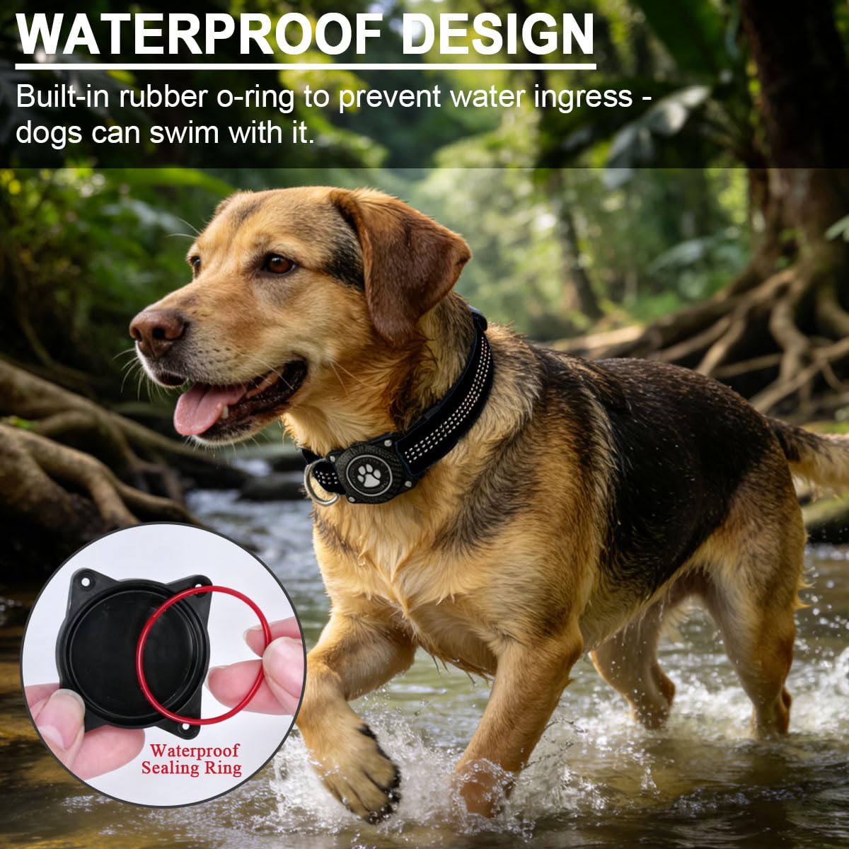 AirTag Collar Perro Impermeable Integrado Luminoso Soporte de Apple Air Tag Reflectante Anti-Pérdida Protección, Negro 02, L — view 4
