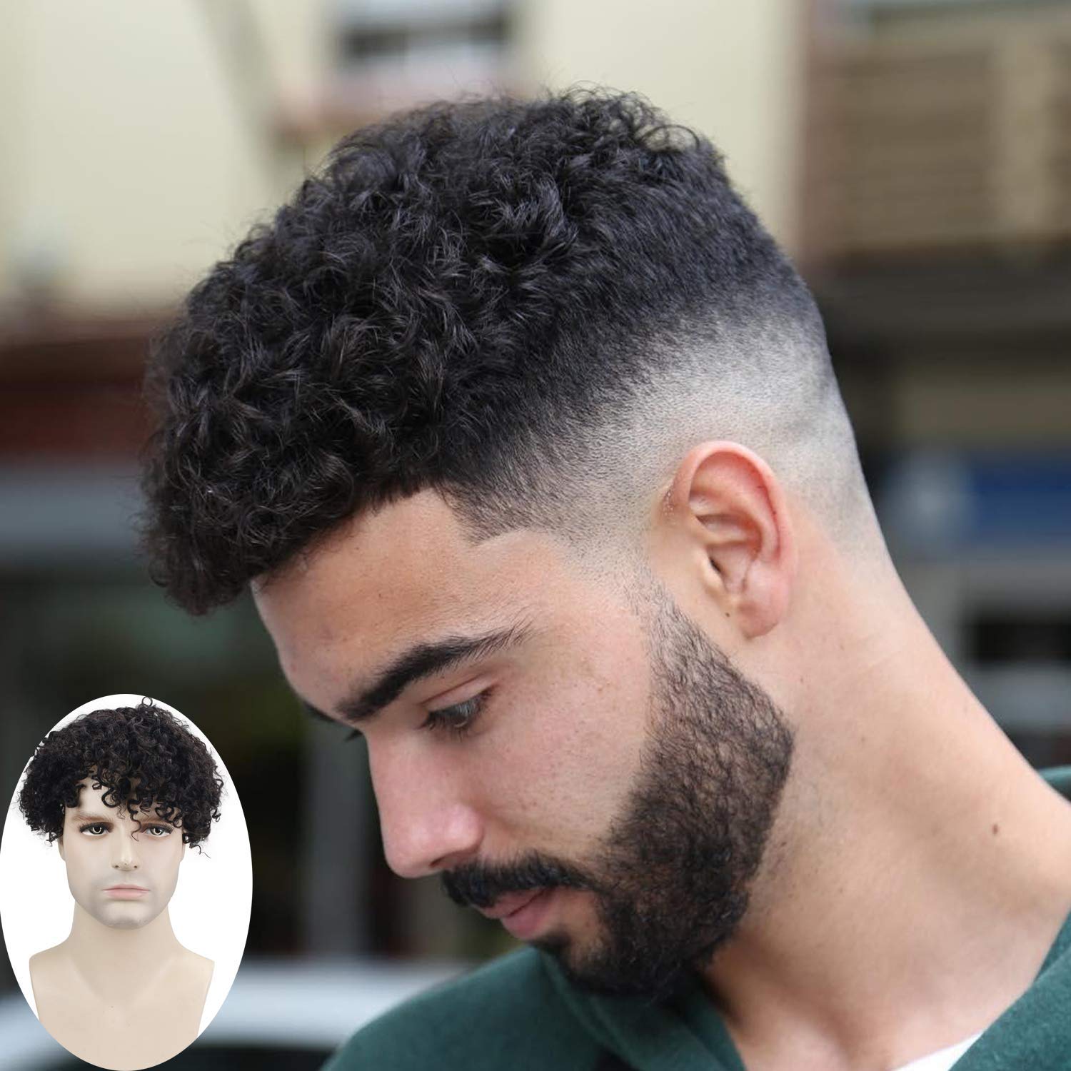 VoloriaToupee for Men European Human Hair Replacement System Hairpieces Soft Thin Super Full Swiss Lace Toupee 10”x8” Base Small Curly Natural Black Color