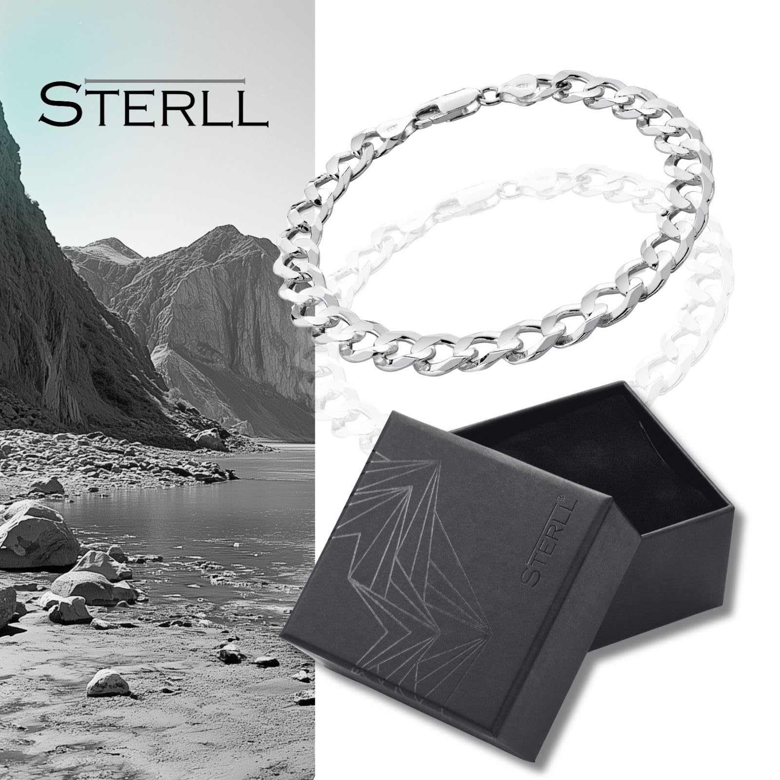 Pulsera Para Hombre De Plata Maciza 925 Con Diseño De Eslabones Y Cierre De Mosquetón