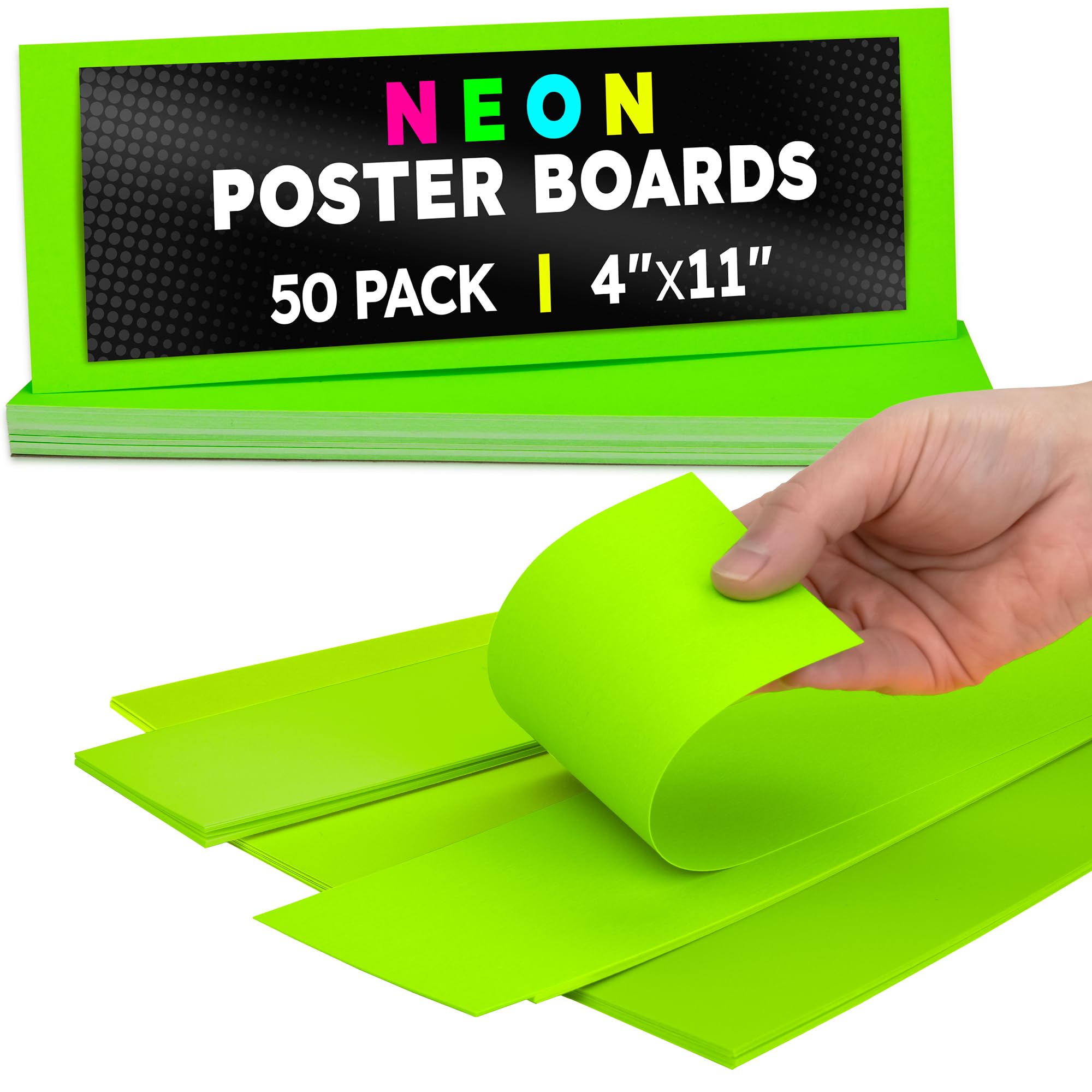 Hygloss Poster Board 4 x 11, 50 Pack Neon Green, Colored Posterboard