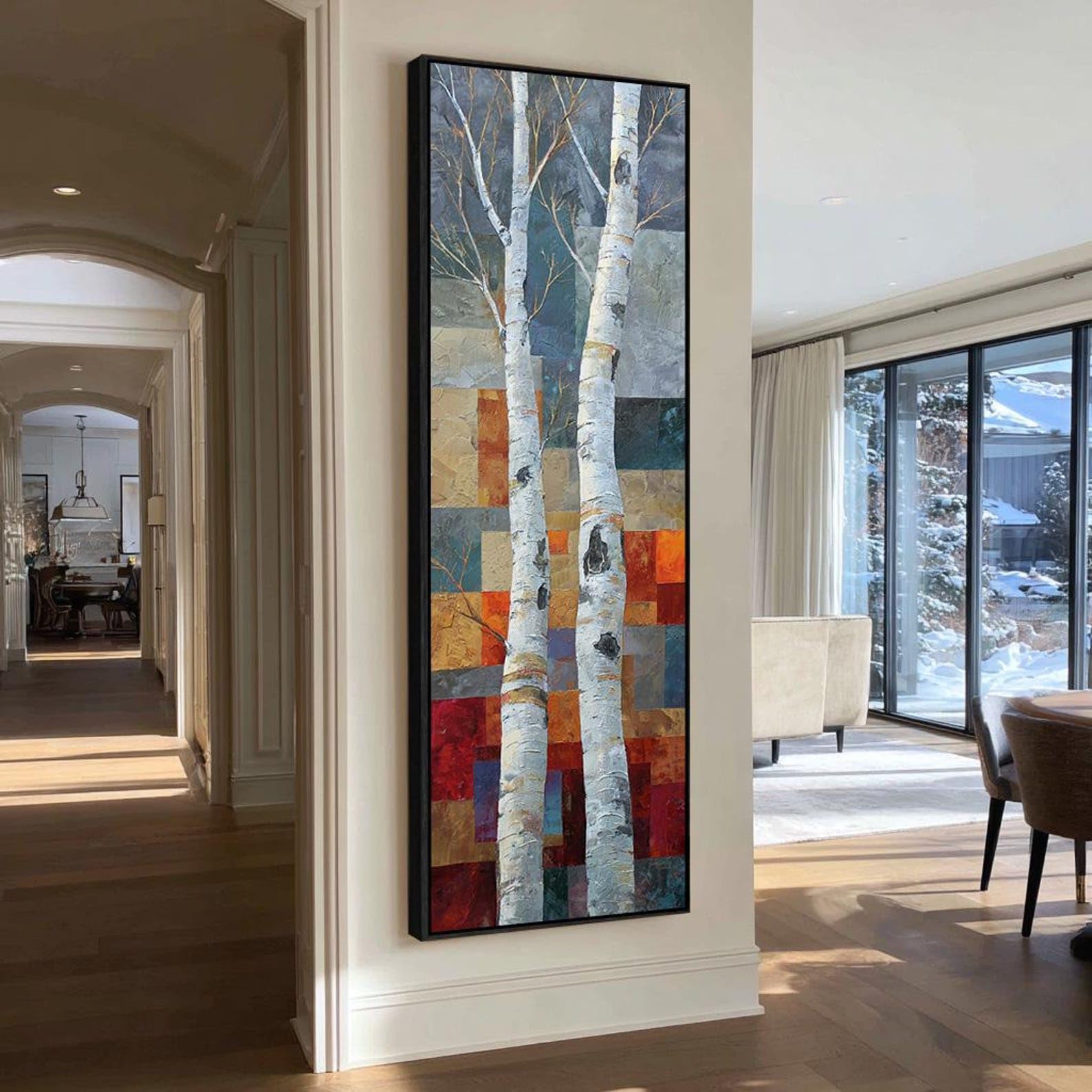 XBTYKPB Vertical Tree Prints - Tall Narrow Canvas Wall Art for Entryway - Birch Tree Canvas Art - Forest Nature Decor Painting(45x135cm/Frameless)