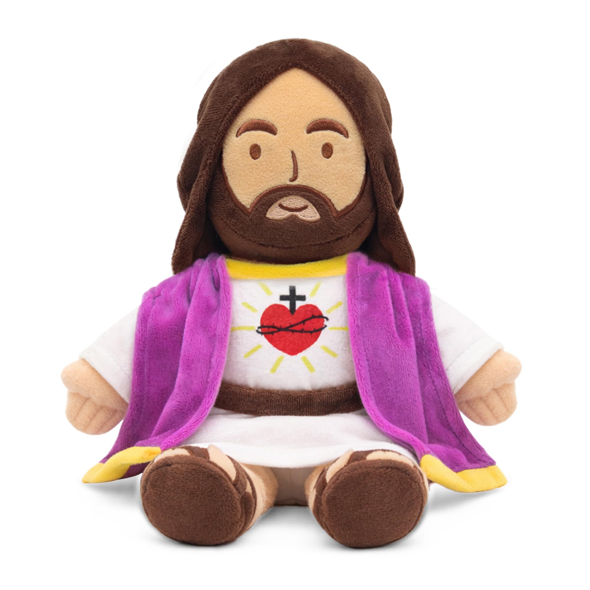 Yelakey Muñeca de peluche de Jesús de 13.4 pulgadas con chal con ribete dorado, regalo religioso cristiano para niños, decoración de Navidad y Pascua (morado)