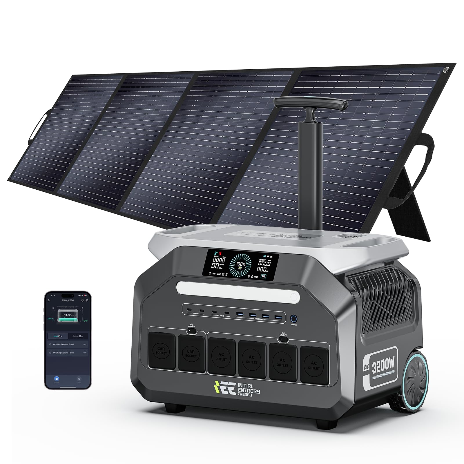 IEE 3200W Portable Power Station P3200 with 200W Solar Panel 2048Wh Solar Generator 1800W AC Charging AC Outlets