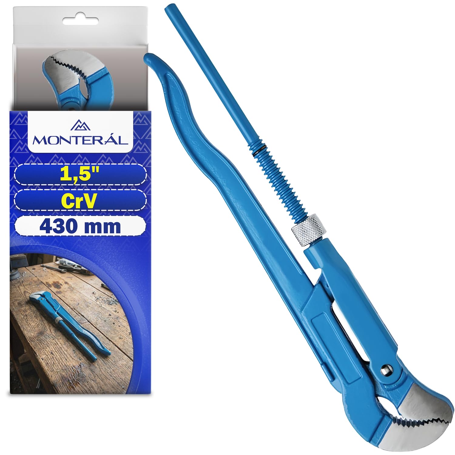 Llave para Tubos de 1,5" Tipo S 430 mm - Llave Pico Loro Fabricada en Acero Aleado al Cromo-Vanadio CrV - MONTERAL
