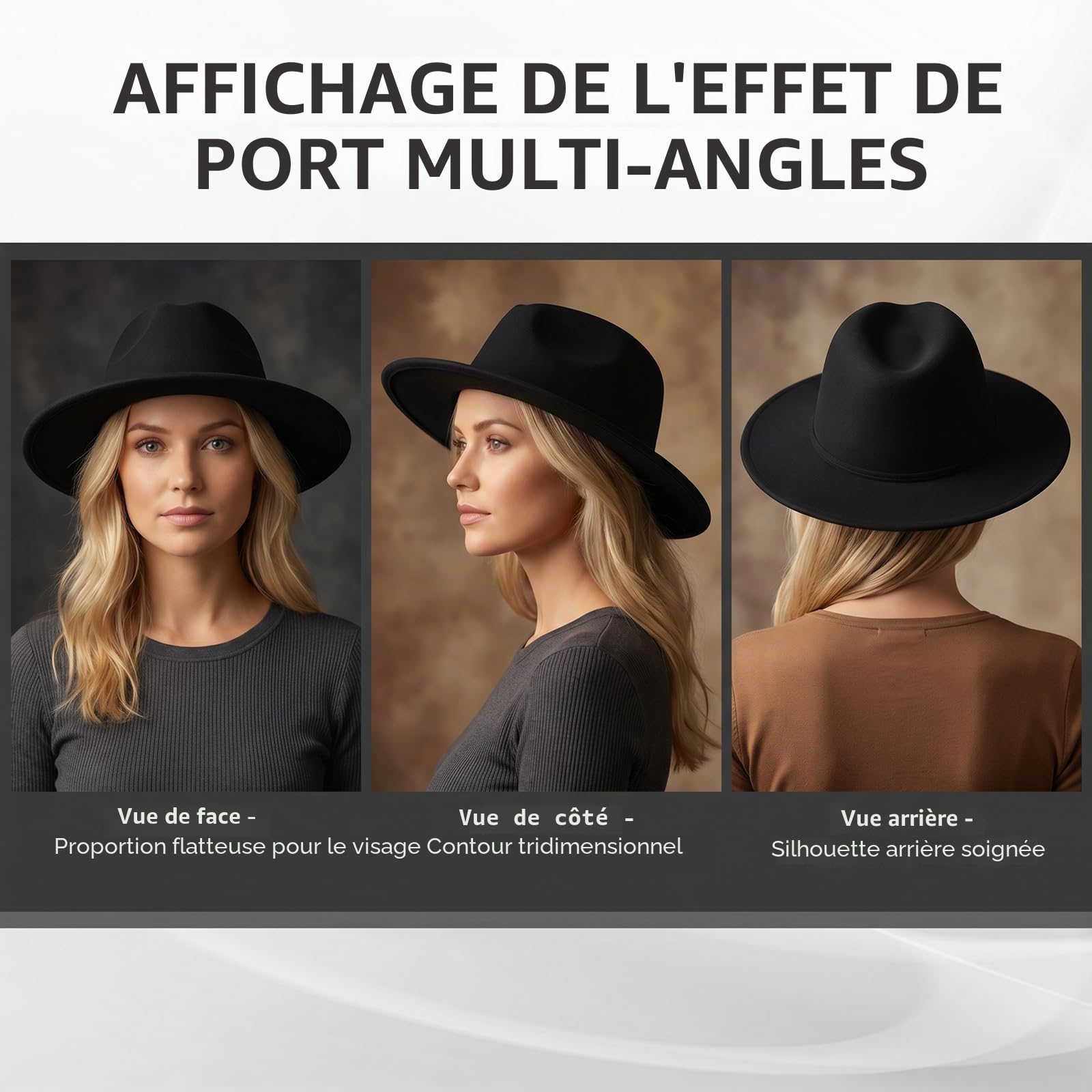 Classic Black Jazz Hat Fashion Fedora Hat Large Bord Porc Tarte Cap élégant Laine Feutre Hiver Hommes Femmes Chapeaux