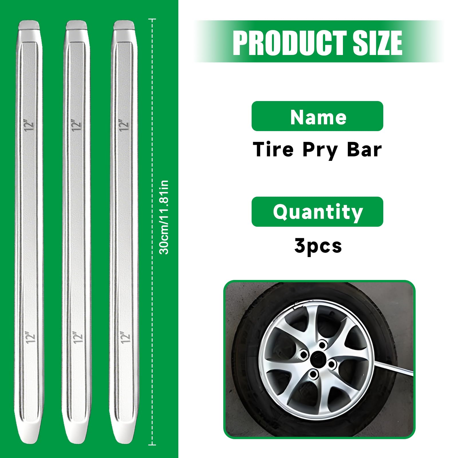Lot de 3 démonte-pneus de 30 cm, en acier au manganèse, leviers de montage pour pneus, démonte-pneus de moto, montage de pneus, barre de montage, outils de réparation pour moto, vélo, voiture, scooter