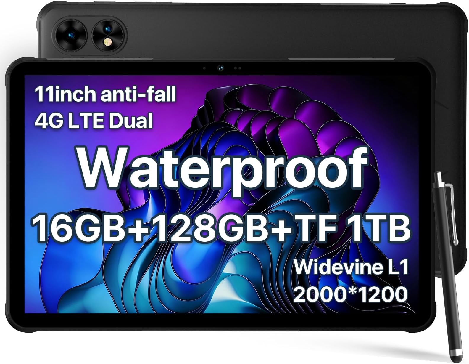- UMIDIGI 2K 11inch Rugged Tablet Android,Active T1 Octa-core 16GB RAM+128GB ROM,10000mAh,16+16+8MP Camera Waterproof Tablet with SIM Card Slot Unlocked/Stylus Pen/4G LTE/WiFi-5/BT 5.0/GPS,Warranty