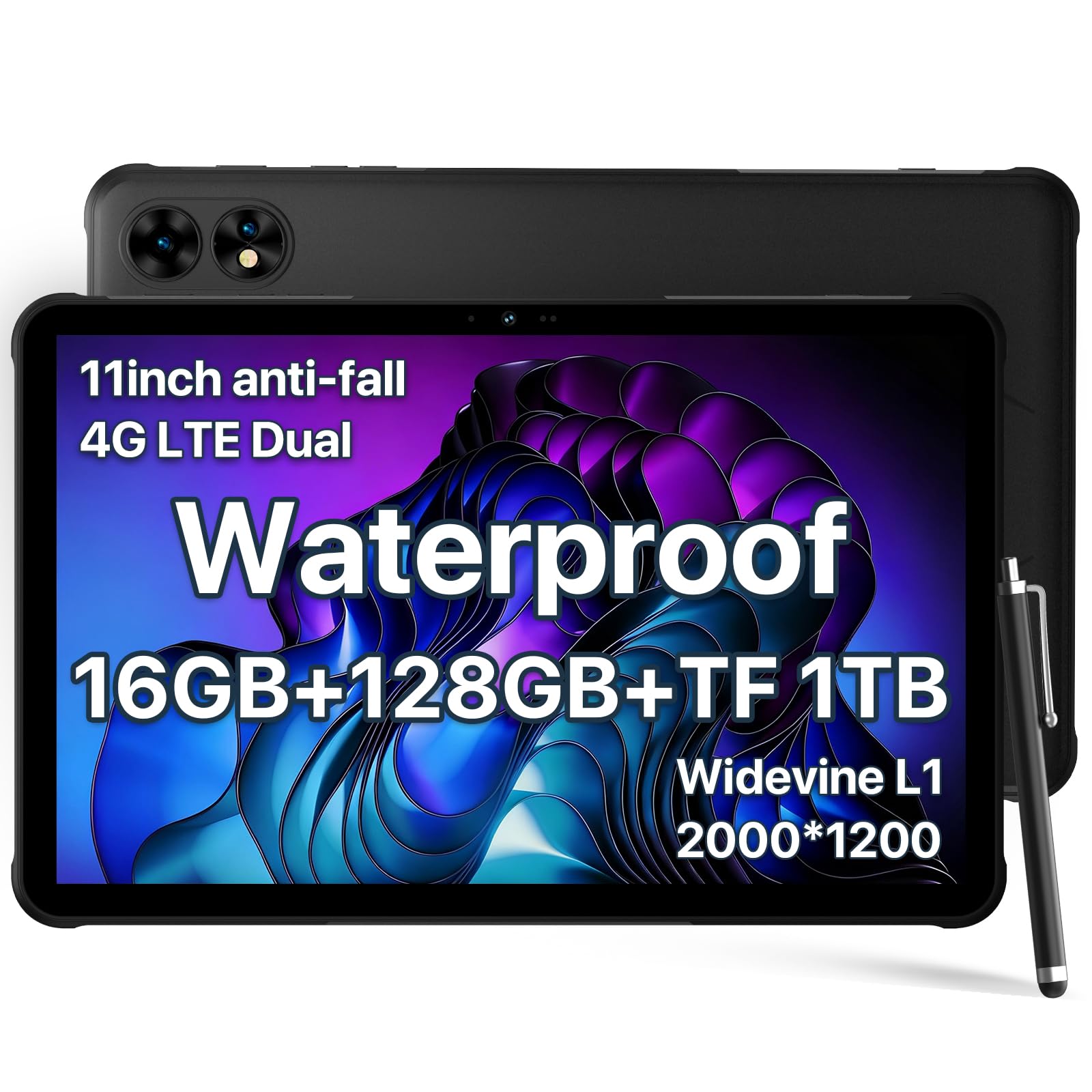 UMIDIGI 2025 Rugged Tablets 11 inch Lighter than other,2K Display 16GB+128GB(TF 2TB) Heavy Duty Work Tablet 10000mAh 20W Fast Charge,Active T1 Waterproof Tablet Android/ 16MP*2/8Core/Sim*2/BT/GPS/OTG