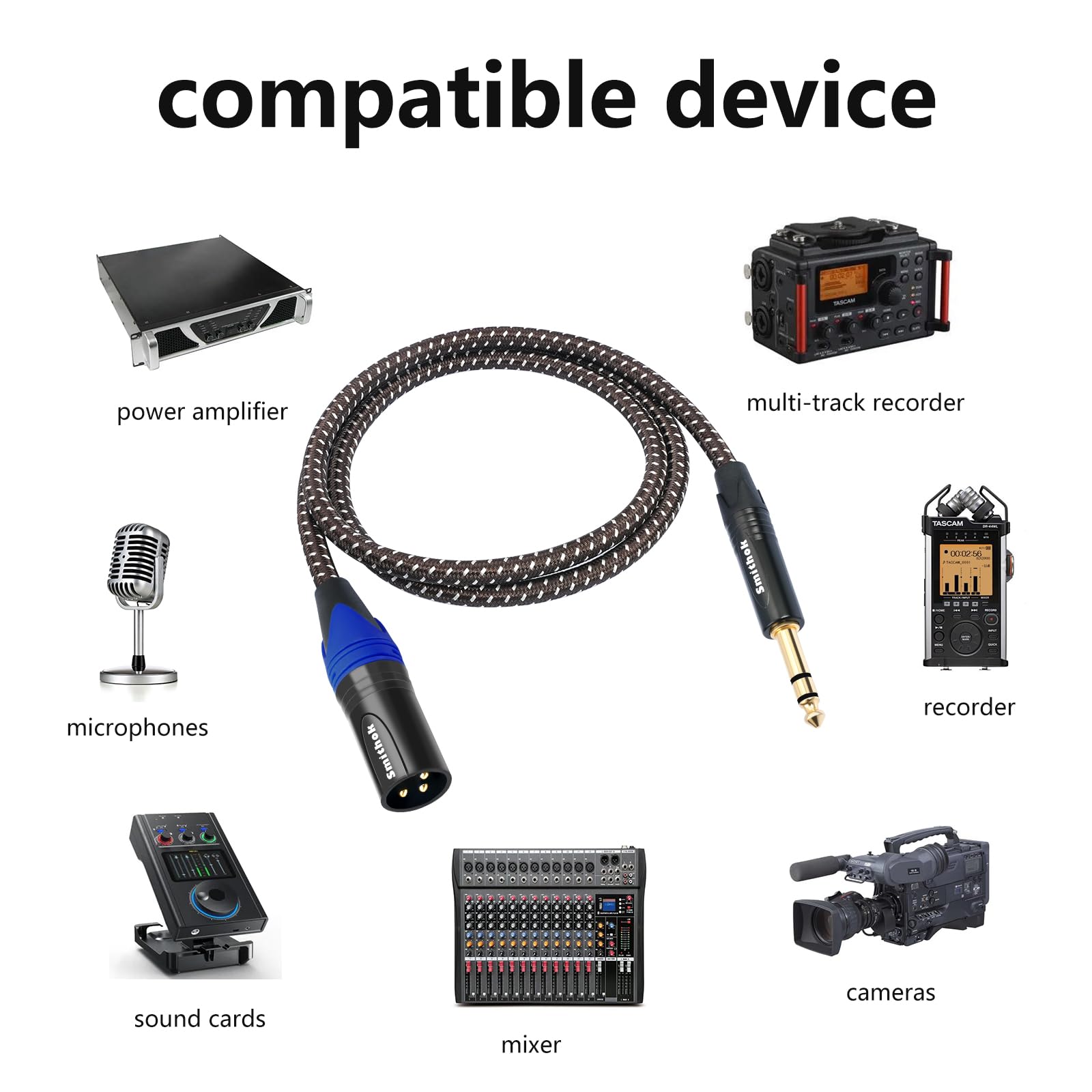 2Pack 1/4" to XLR Cable,Heavy Duty Nylon Braided,Gold Plated Plug,Balanced 1/4" TRS (Quarter Inch 6.35mm) to 3pin XLR Male Patch Cable, Microphone Cable-3.3ft