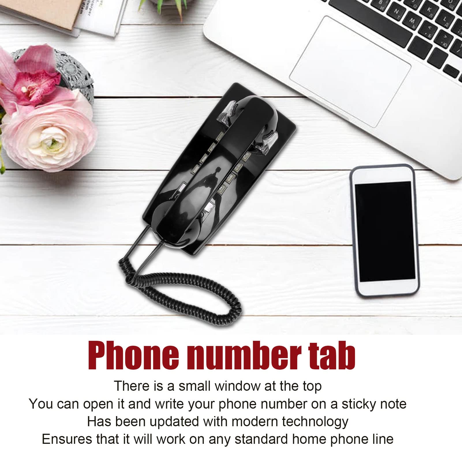 Retro Wandtelefon, Wandtelefon für Festnetz mit Mechanischem Klingeln, Klassisches Wasserdichtes Schnurgebundenes Telefon mit Lautstärkeregler, Altes Wandtelefon für Küche, Zuhause