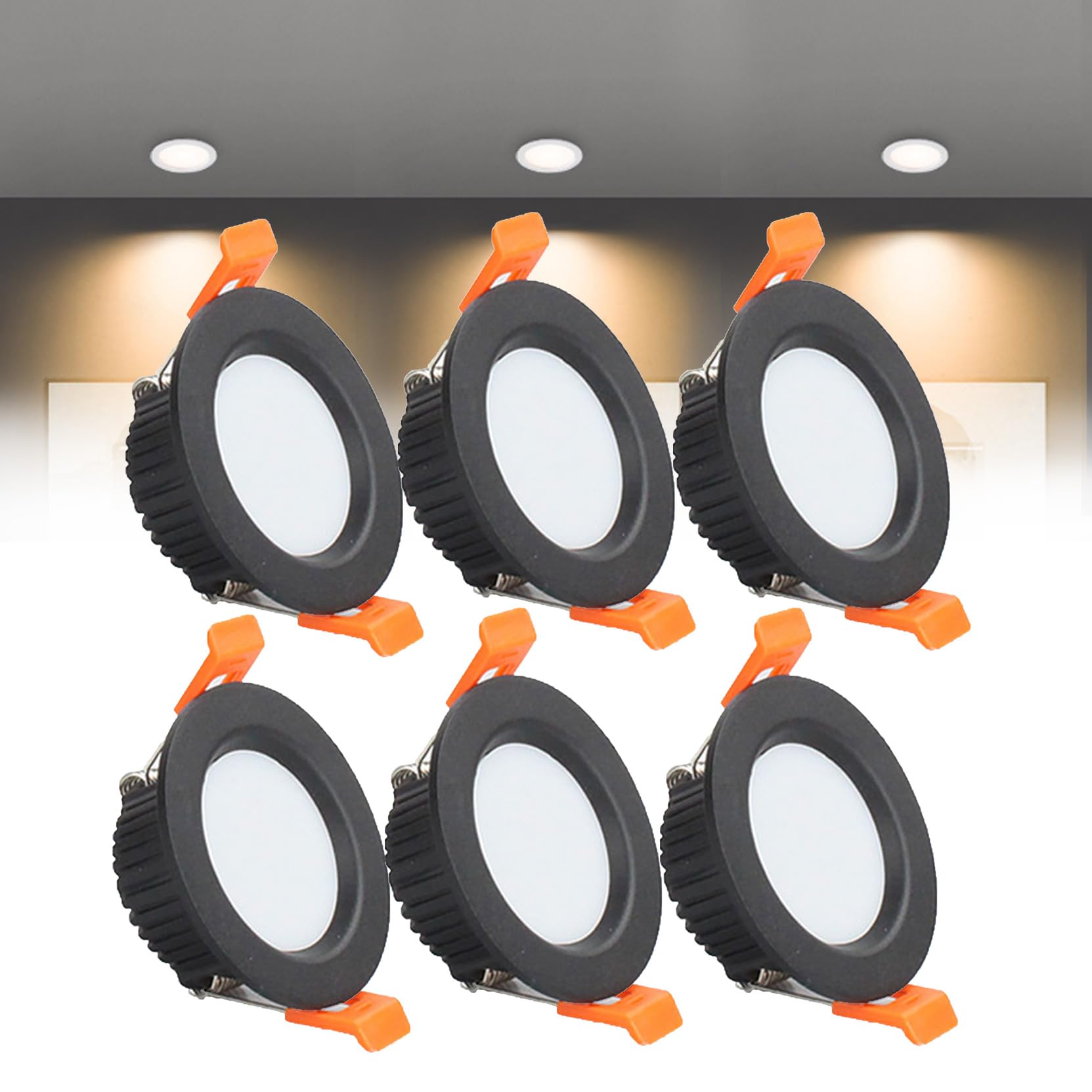 Syibelters 3W LED Recessed Ceiling Lights 68mm, Warm White 3000K 3W 240LM, Cut Φ50-55mm, AC110-240V Ultra Slim Downlights, LED Panel Light for Living Room Hallway, 6 Pack