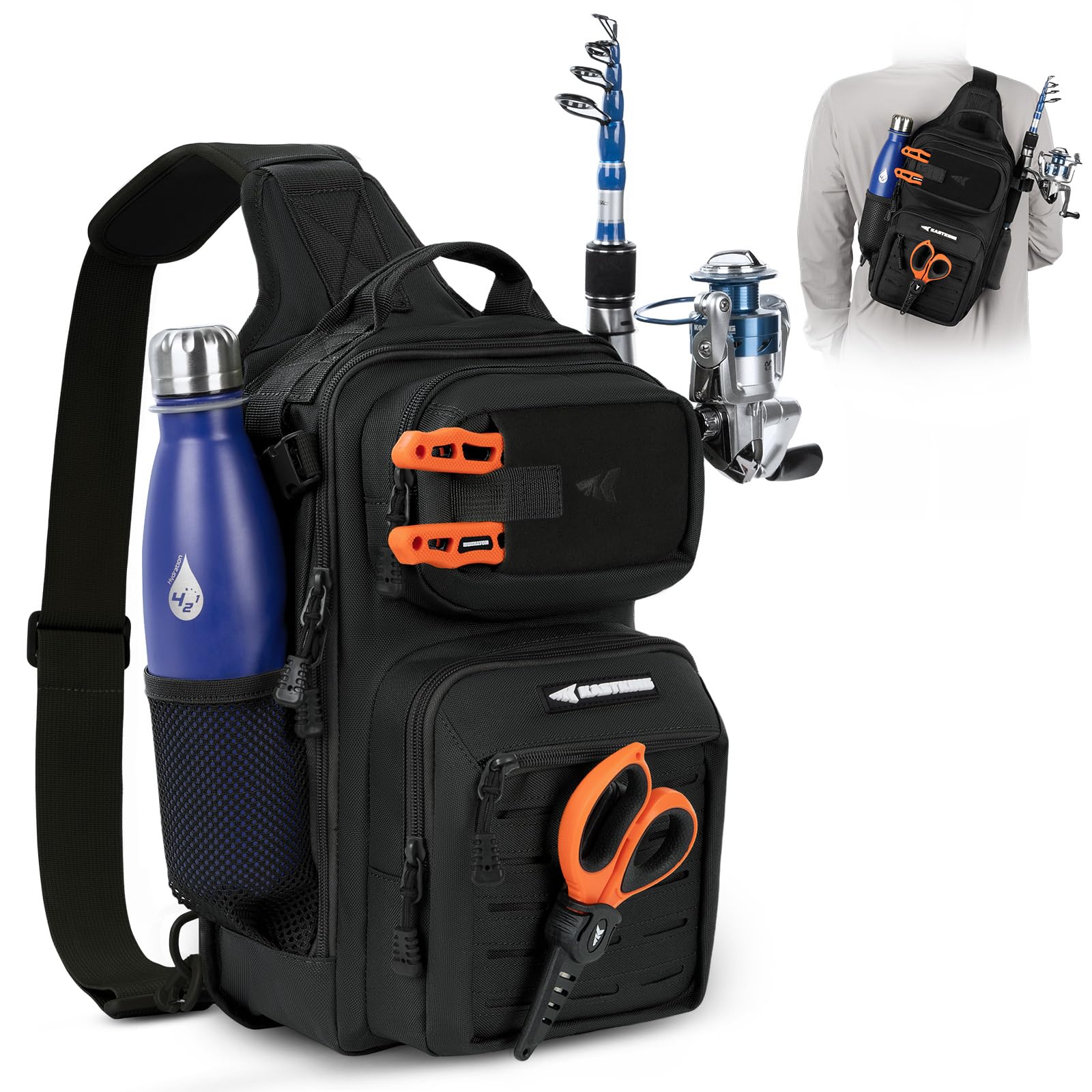 KastKing Blowbak Fishing Sling Bag, Fishing Backpack with Rod Holder