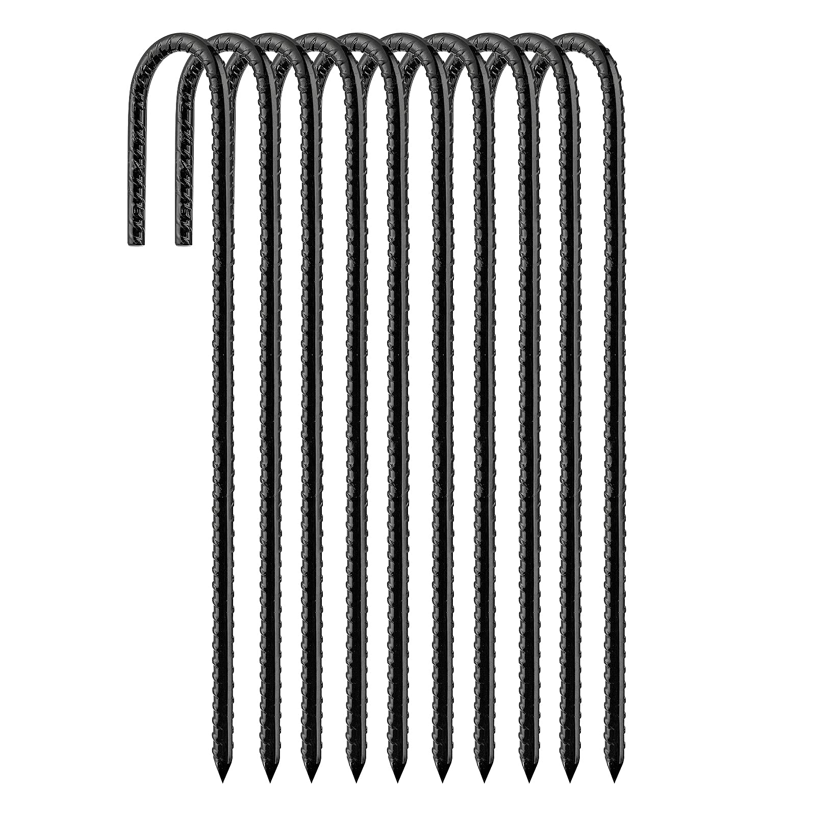 10 Pack 12'' Ground Rebar Stakes J Hooks, Heavy Duty Metal Steel Ground
