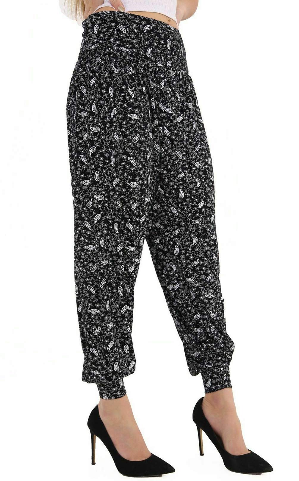 WearAll Ladies Plus Size Harem Trousers Womens Full Leggings Stretch Pants - Small Paisley 16/18
