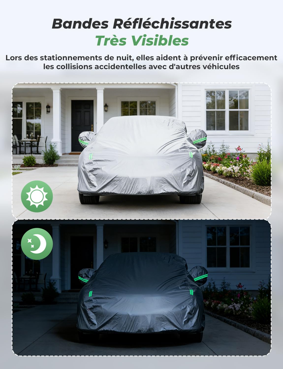 LOETAD Bâche Voiture Exterieur Housse de Protection Voiture Imperméable pour Auto Anti UV Poussière Vent Gel Neige Hiver 470 x 180 x 150 cm - Argent