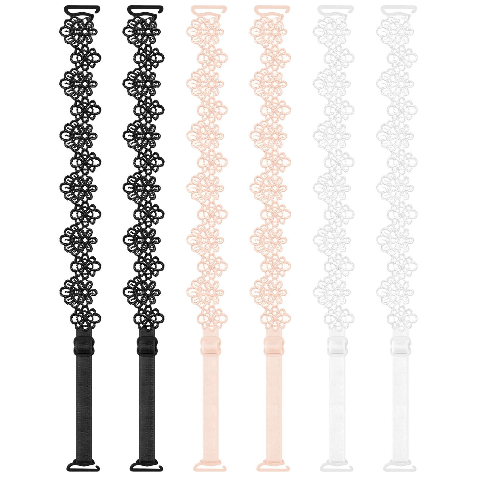 3 Pairs Women's Bra Straps Replacement Elastic Bra Shoulder Straps Non-Slip Lingerie Straps for Women Girls Tops Dress (Flower Lace)