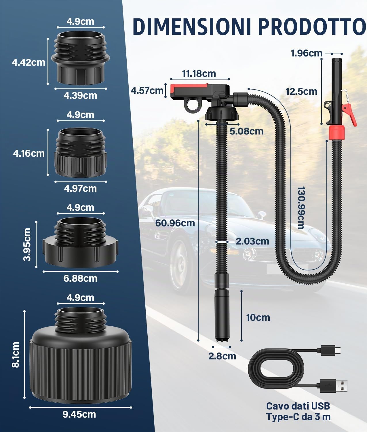 WADEO Pompa Travaso Benzina e Gasolio Elettrica 3.8GPM con Auto-Stop, 15L/Min, USB 3M, 4 Adattatori, Pompa Portatile per Carburante, Auto, Trattore, Barca