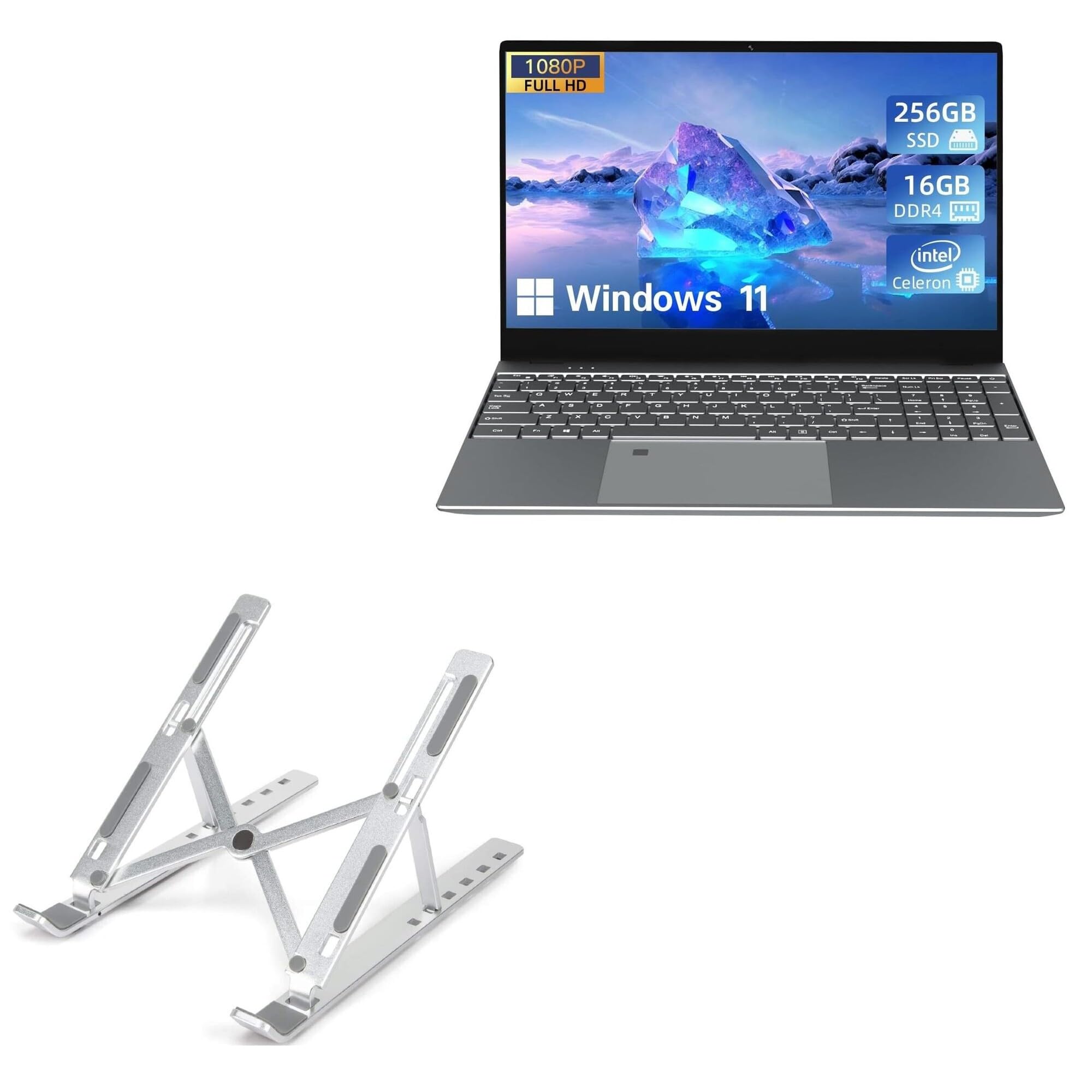 BoxWave Stand and Mount Compatible with Morostron LeadBook T7 PRO Laptop (15.6 in) - Compact QuickSwitch Laptop Stand, Portable Multi Angle Viewing Foldable Riser - Metallic Silver