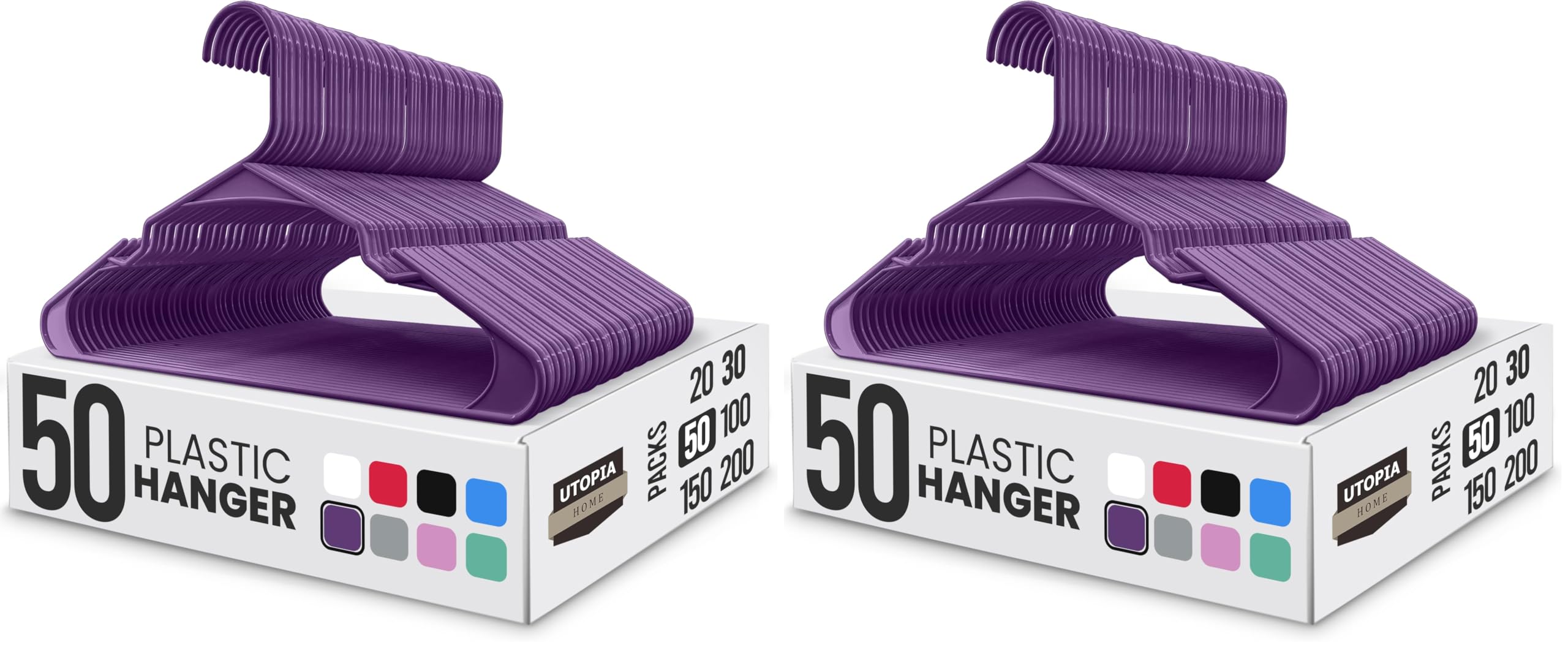 Utopia Home Plastic Hangers 100 Pack - Perfect Space Saving Clothes Hanger - Durable and Strong - Perfect Closet Organizers with Shoulder Grooves (Purple)