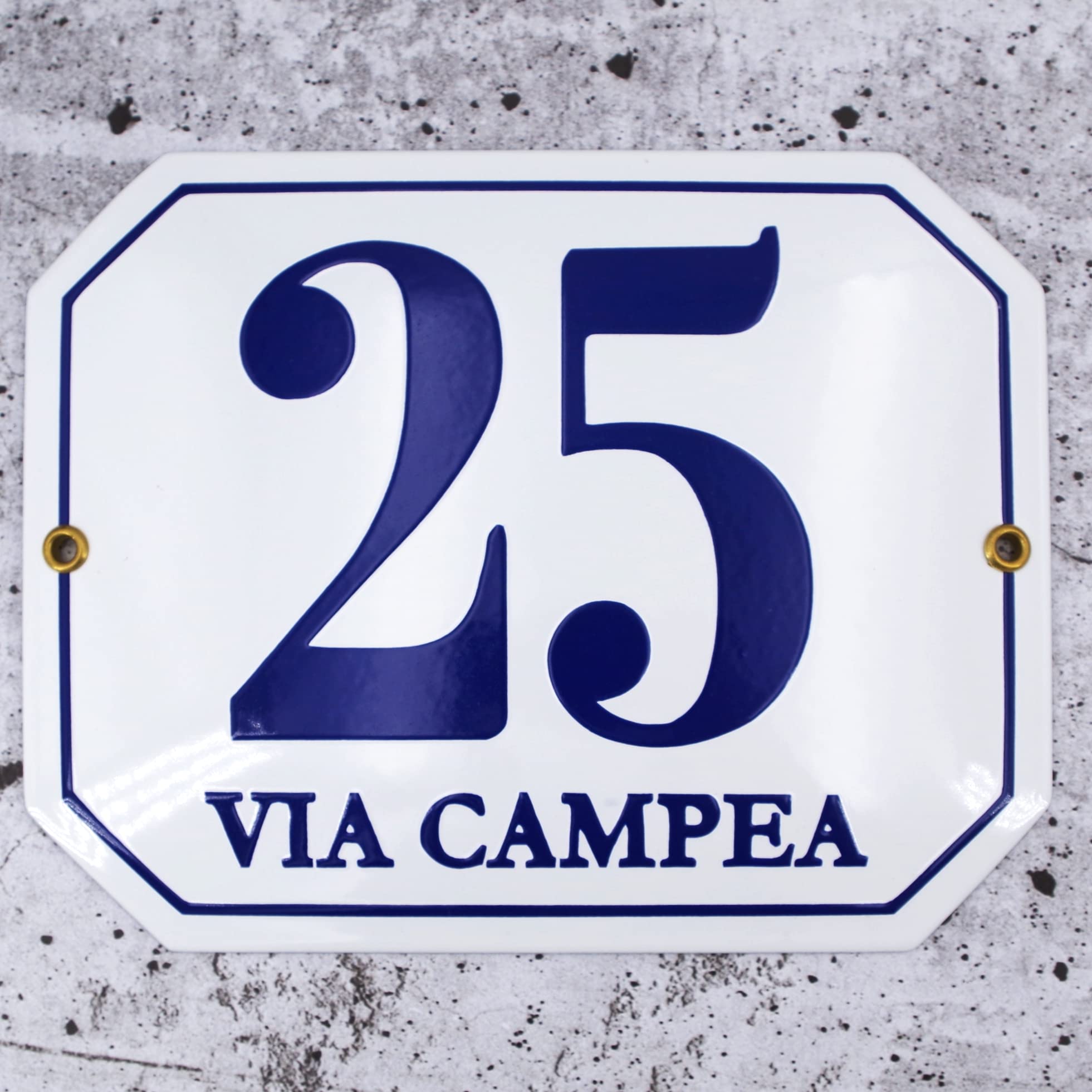 Numero Civico Esterno con Indirizzo - 16x20 cm - Targhe Personalizzate in ceramica - Bianca & Blu