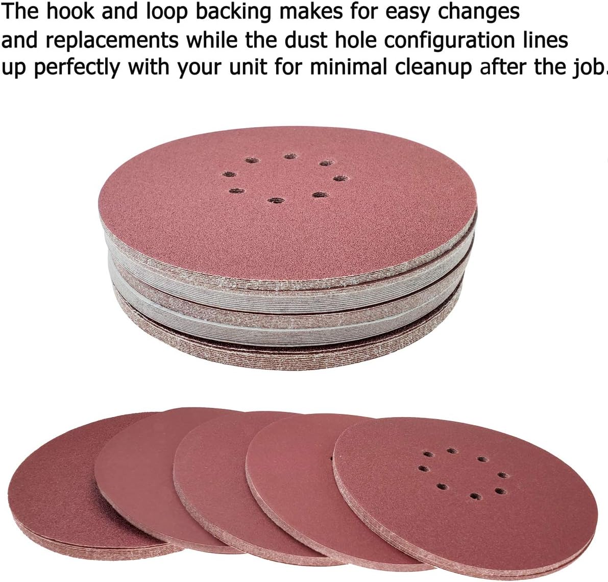 Tonmp 100 PCS 9-Inch 8-Hole Hook-and-Loop Sanding Discs Sander Paper For Drywall Sander (20 pcs Each of 60 80 120 150 240 Grits)