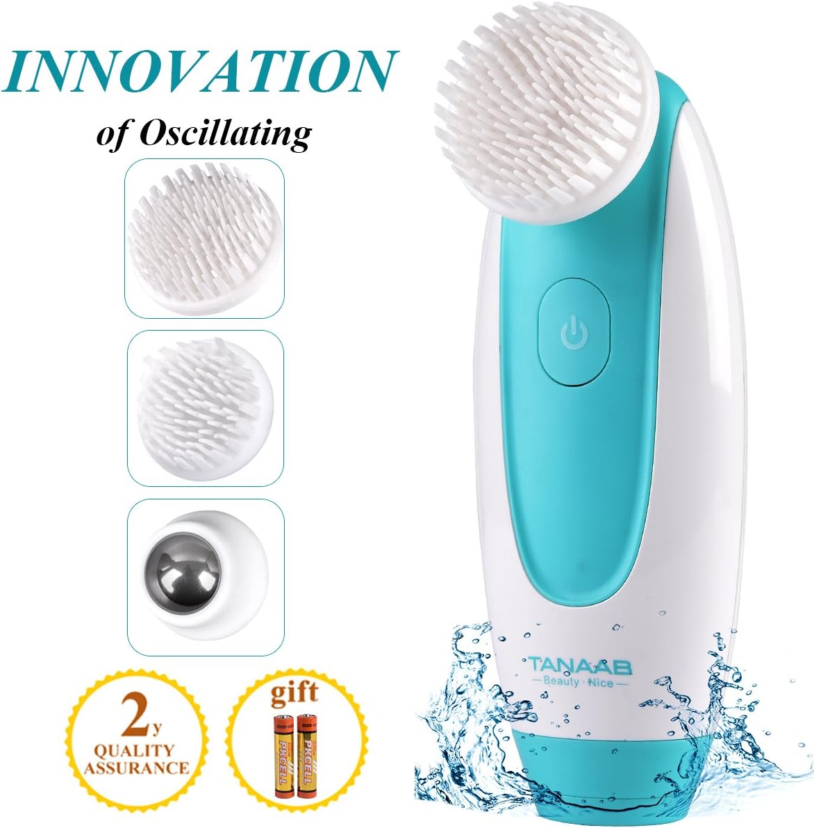 Sonic Vibration Facial Cleansing Brush TANAAB - Oscillating Silicone Set Waterproof Gentle for Women & Men Unclog Pores Remove Dead Cells Blackheads Massage Rejuvenate Skin Reduce Wrinkle