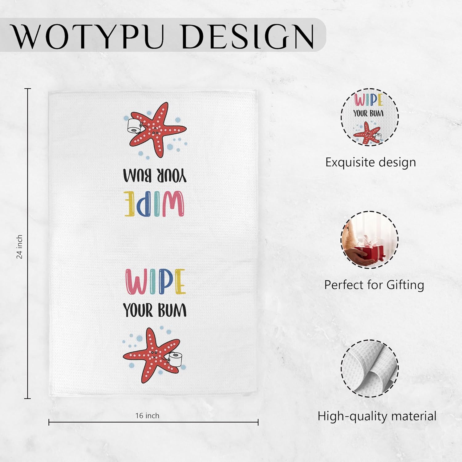 Kids Hand Dish Towels Set of 4, Kids Bathroom Hand Towels, Boys Girls Bathroom Decor, Wash Your Hands Flush The Toilet, Washroom Decor, 16X24In - Image 6