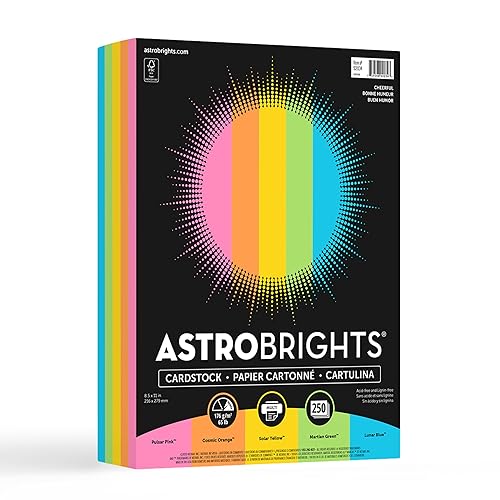 Astrobrights Cartulina de colores, 8.5" x 11", 65 lb./176 gsm, surtido alegre, 250 hojas (92034)