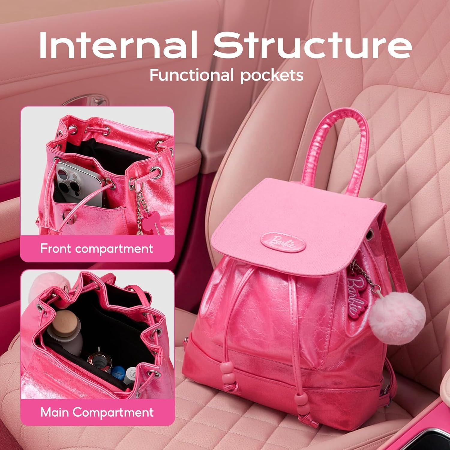 MINISO Barbie Backpack, Cute & Stylish Barbie Samll Backpack for Women & Girls,Durable& Easy-Care Waterproof Leather Barbie Bag