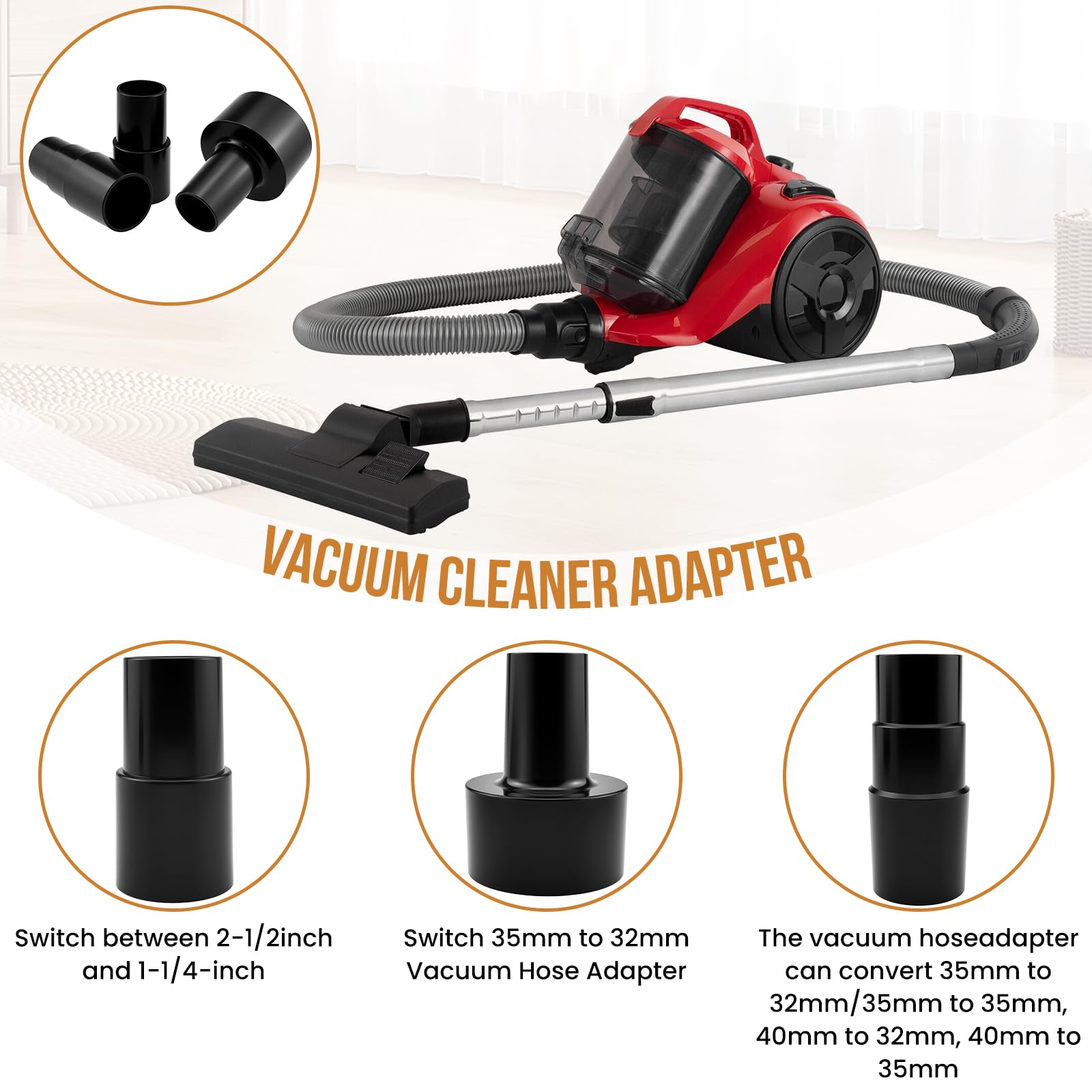 Kit de 3 adaptadores universales de manguera de vacío, adaptadores de varios tamaños (2-1/2 pulgadas a 1-1/4 pulgadas, 1-1/4 pulgadas a 1-3/8 pulgadas a 1-1/2 pulgadas, 1-3/8 pulgadas a 1-1/4