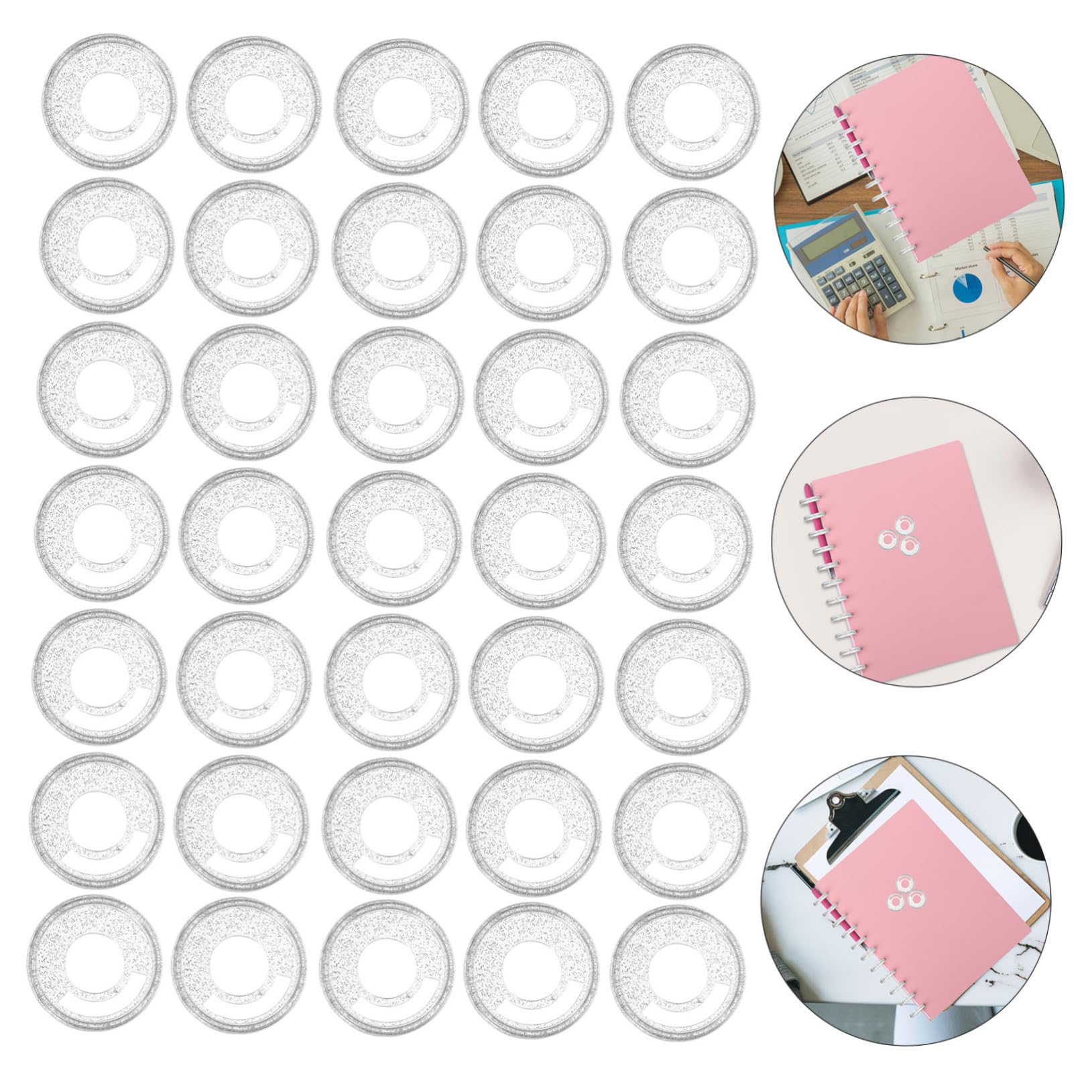 Operitacx 250stücke Kunststoff-lochring-binder Discs Für Notizbuch Und Planer Erweiterungsdiscs Leicht Und Tragbar Für Flexibles Binden Von Loseblattpapieren Transparentem Glitzerdesign