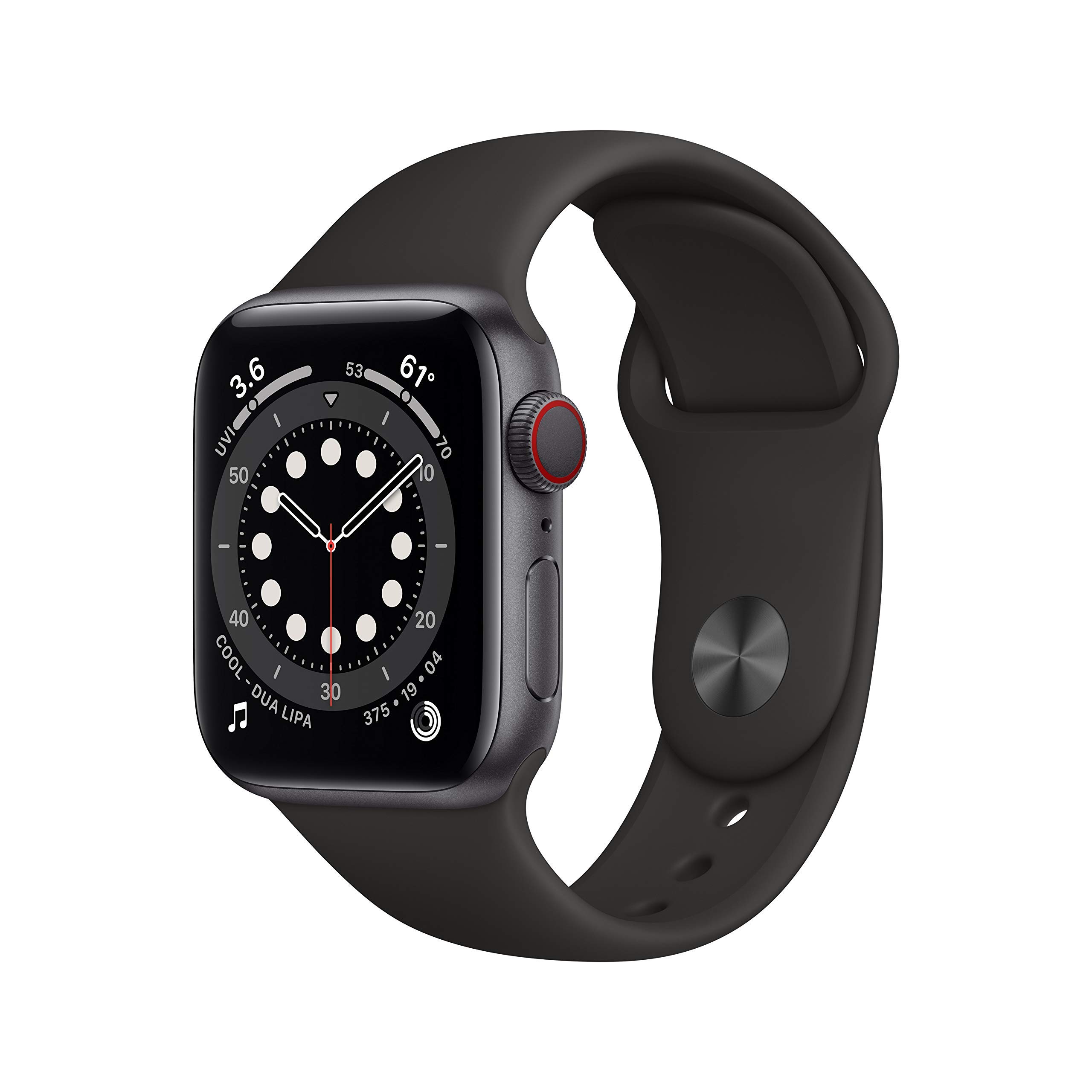 Apple Watch Series 6 (GPS + Cellular, 44mm) - Space Gray Aluminum Case with Black Sport Band (Renewed Premium)