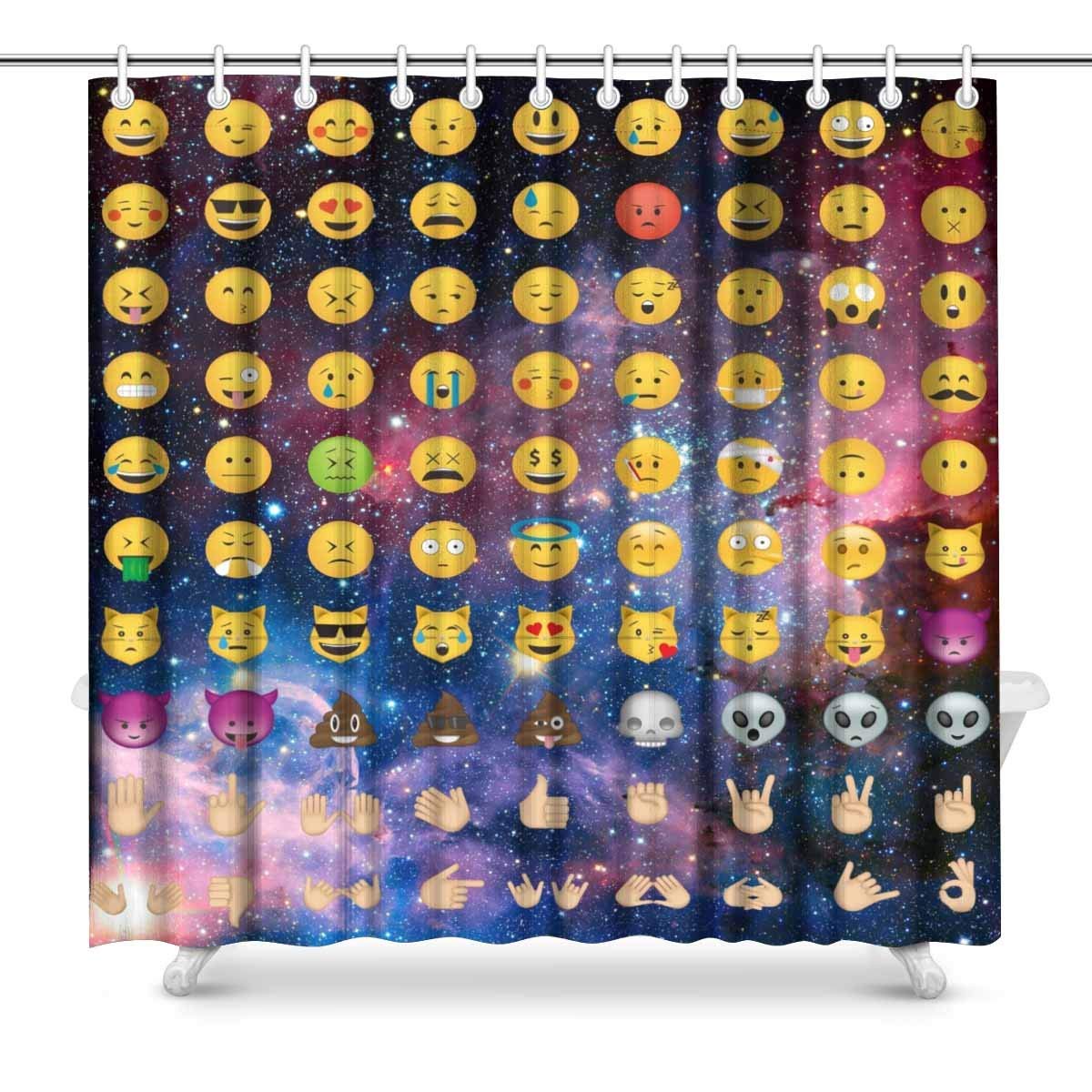 Amazon 面白いギャラクシースペース絵文字の装飾絵文字の装飾防水ポリエステル浴室シャワーカーテン風呂フック付き 165x180 Cm シャワーカーテン ホーム キッチン オンライン通販