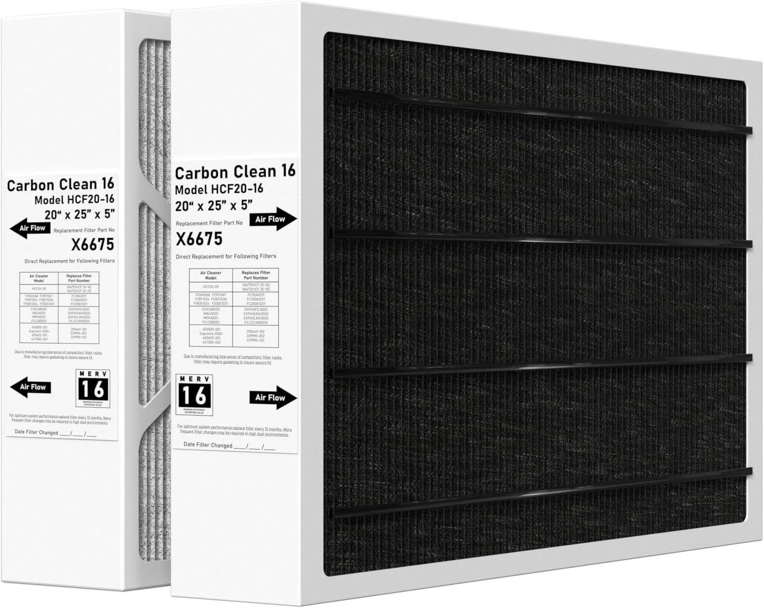 X6675 20x25x5 Merv 16 Air Filter Efficient Air Filter Compatible with Lennox Healthy Climate X6675 and Lennox HCC20-28 Furnace HVAC System, Compare to Part#HCF20-16, 2 Pack